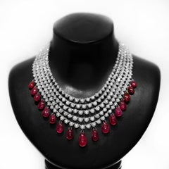 Adler Diamond and Ruby 'No Heat' Necklace AGL Certified 211 Carat Total Weight