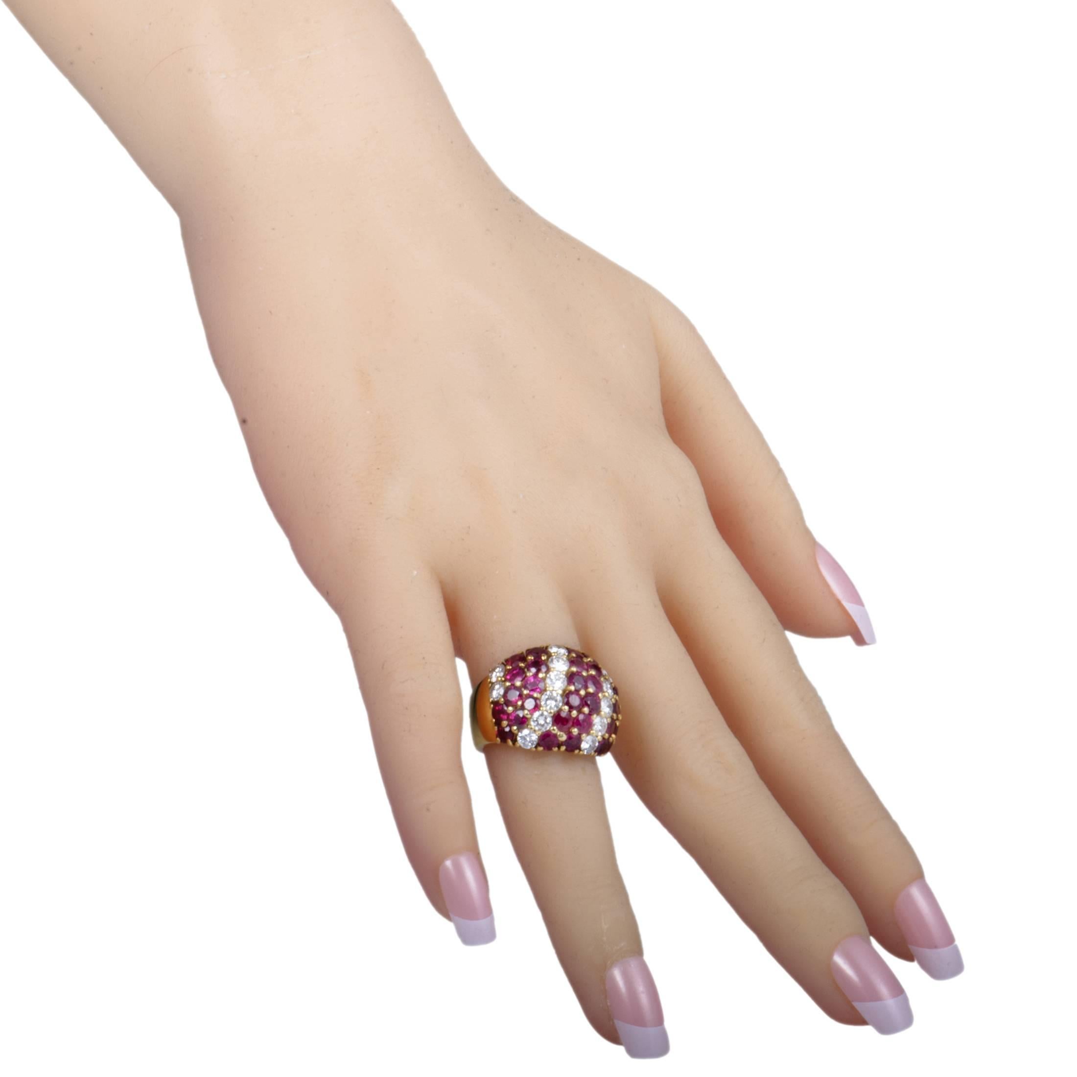 Adler Diamond and Ruby Pave Yellow Gold Bombe Ring In Excellent Condition In Southampton, PA