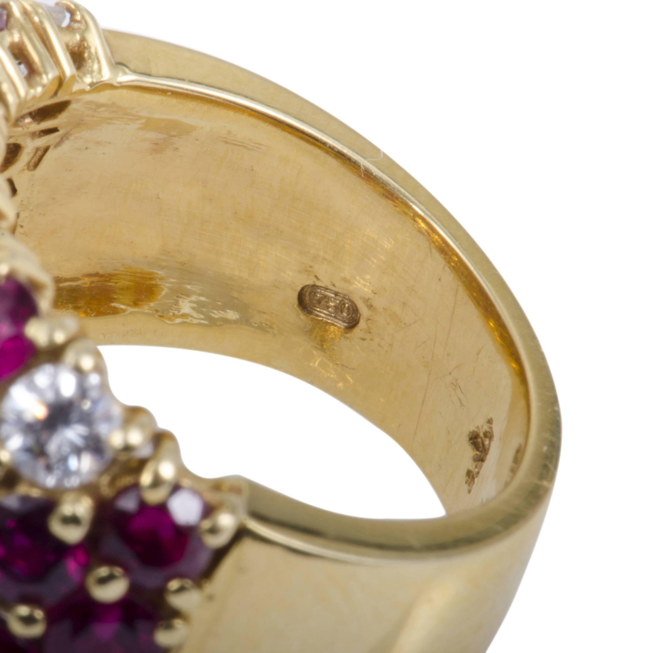 Adler Diamond and Ruby Pave Yellow Gold Bombe Ring 1