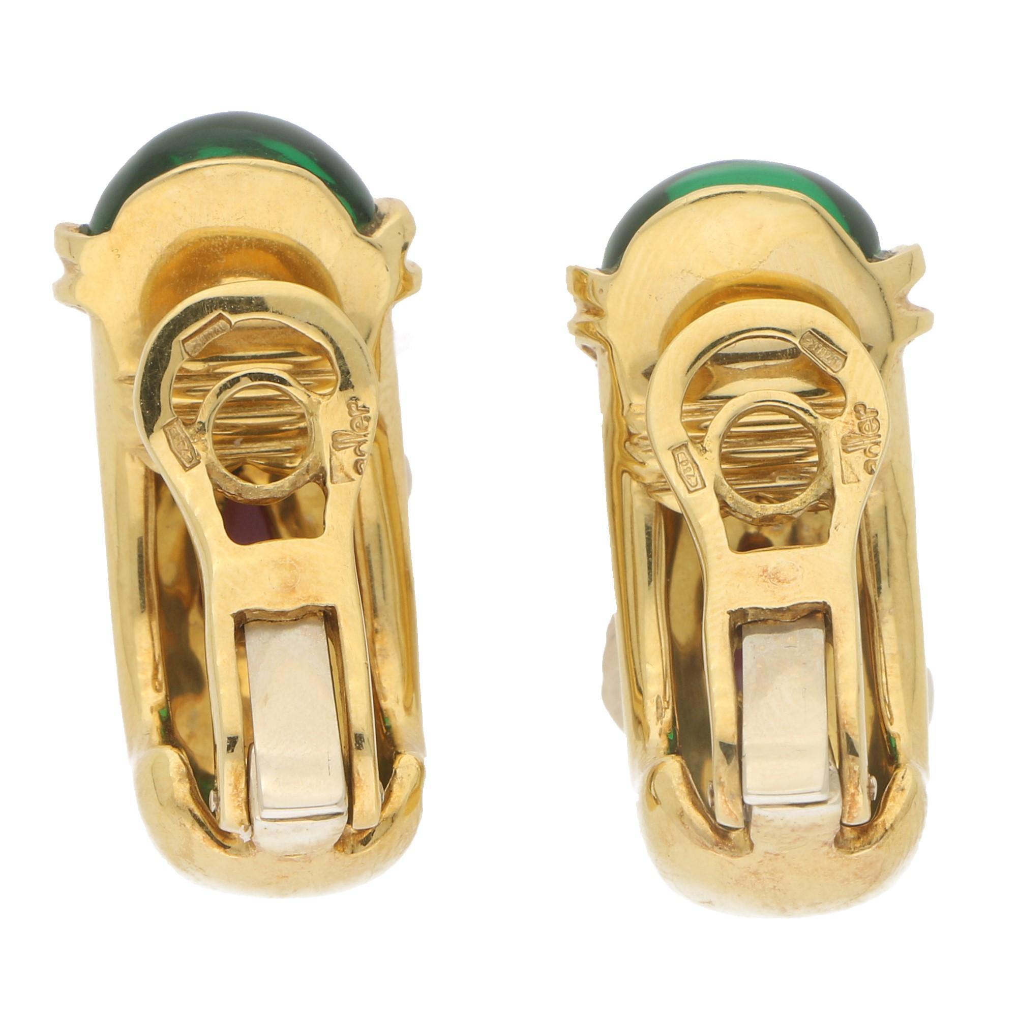 Adler Etruscan Style Tourmaline Half Hoop Clip Earrings in Yellow Gold In Good Condition For Sale In London, GB