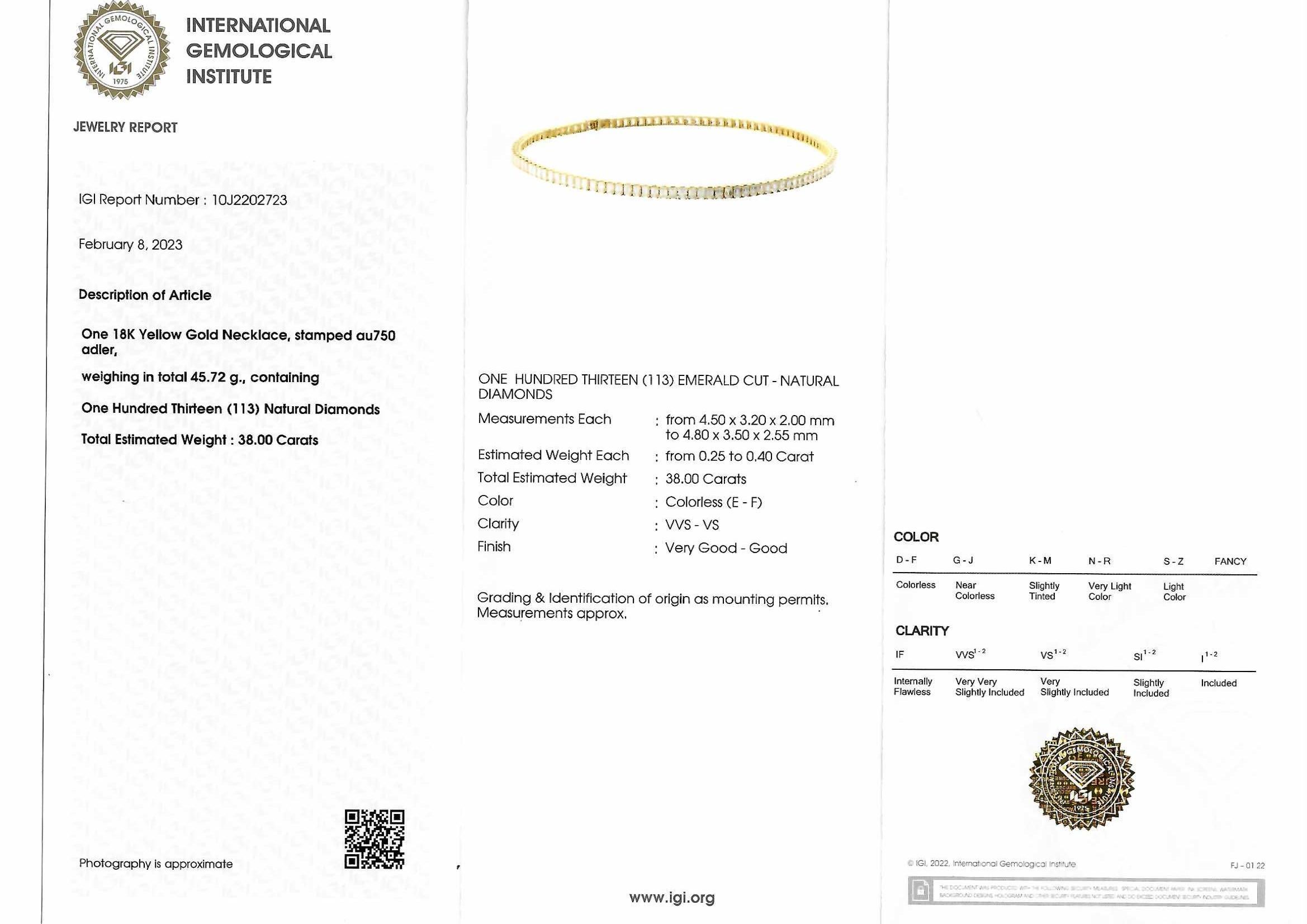 Adler Genèva 18kt Tennis & Necklace 53ct Emerald Cut Diamonds Estate Sultan Oman en vente 10
