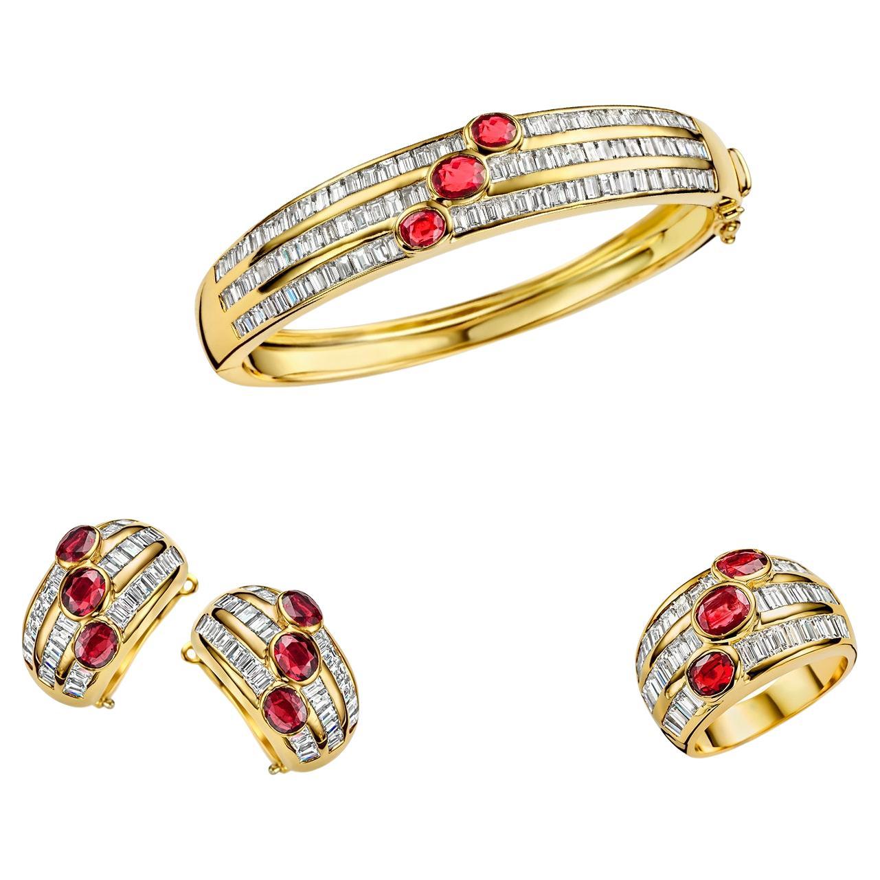 Adler Genèva 18 kt. Yellow Gold Set Bracelet + Ring + Earrings Diamonds