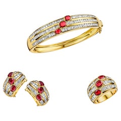 Adler Genèva 18 kt. Yellow Gold Set Bracelet + Ring + Earrings Diamonds
