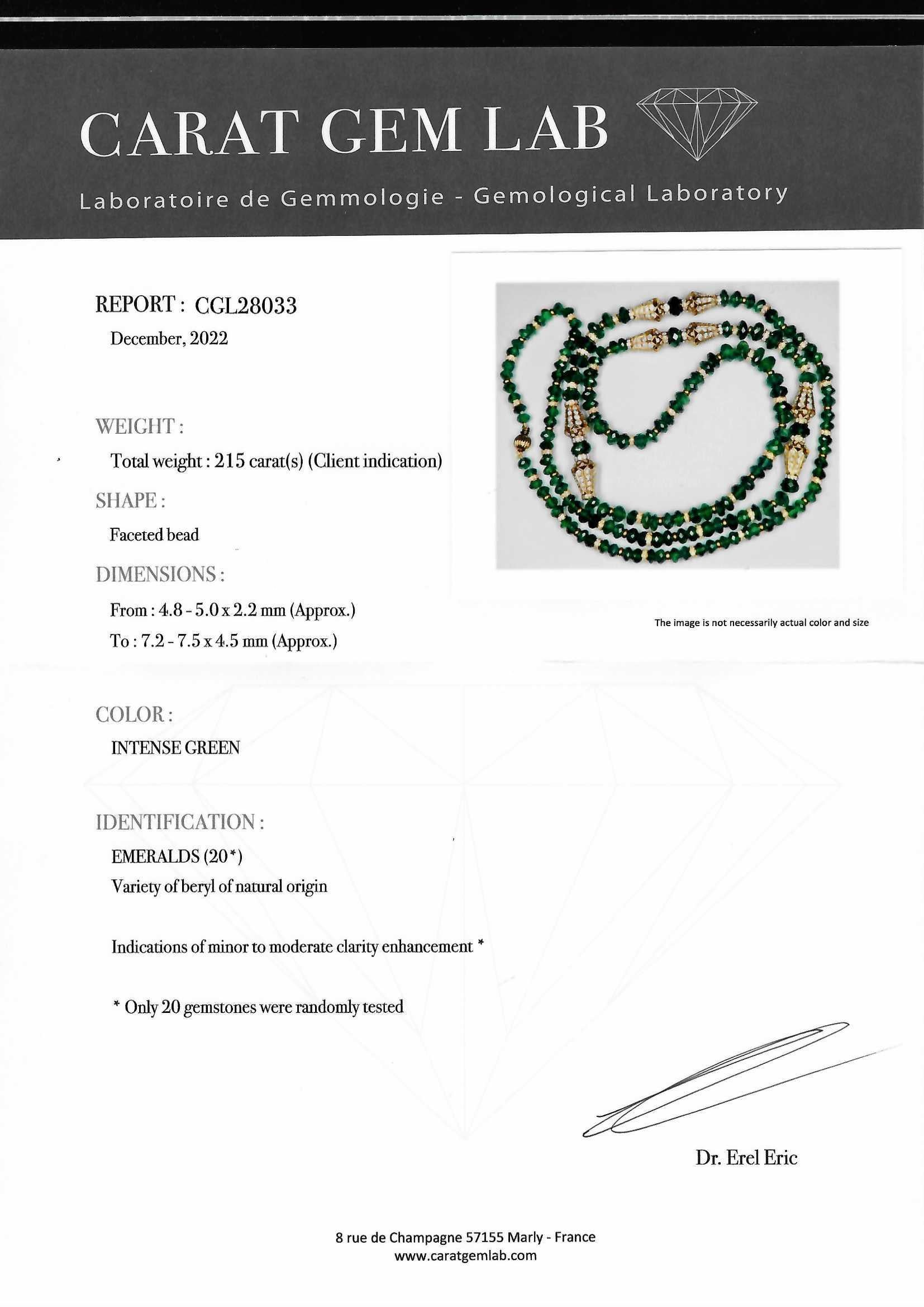 Adler Genèva 18kt Gold Necklaces 480ct Faceted Bead Emeralds CGL Certified For Sale 10