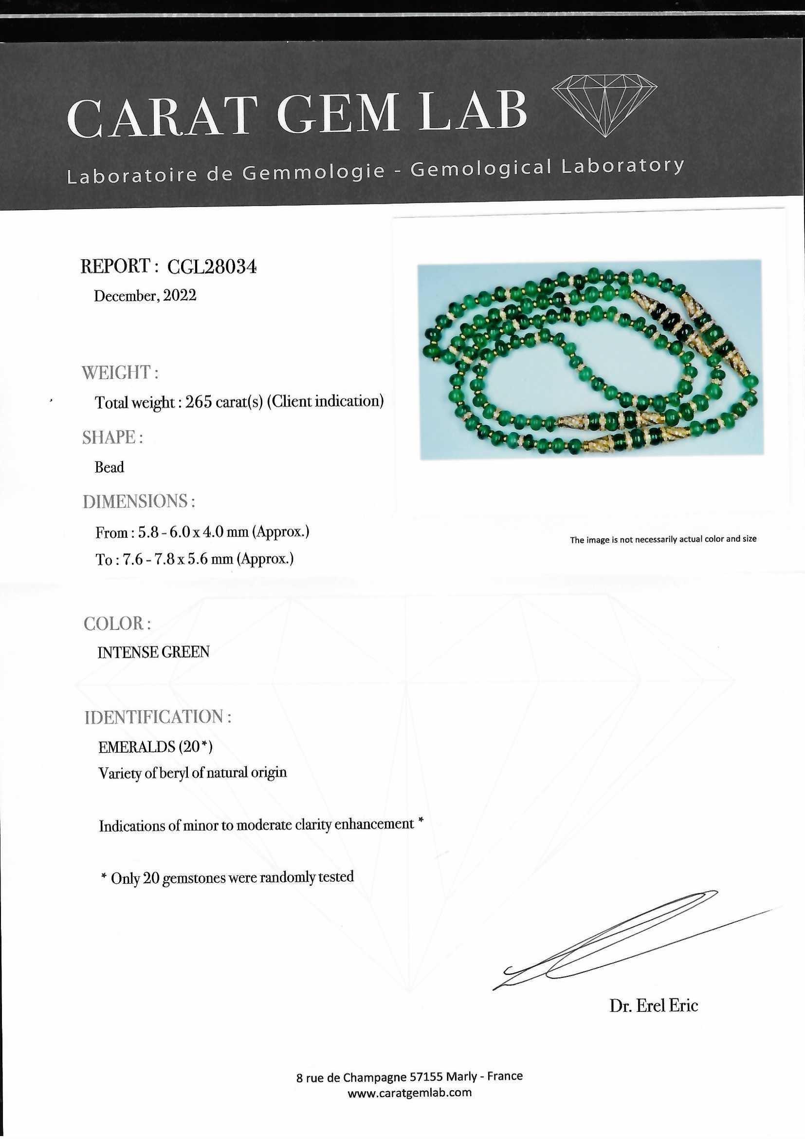 Adler Genèva 18kt Gold Necklaces 480ct Faceted Bead Emeralds CGL Certified For Sale 11