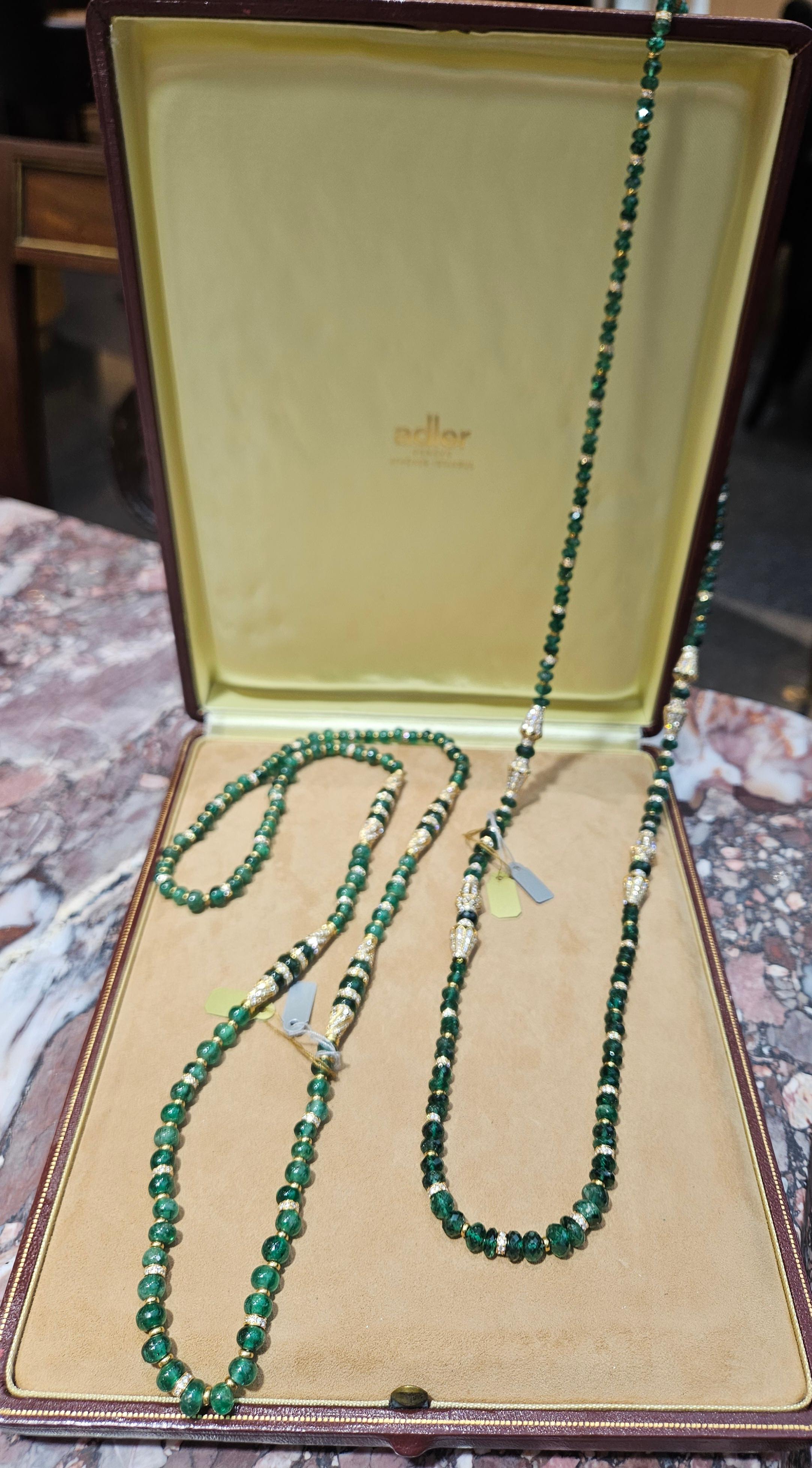 Adler Genèva 18kt Gold Necklaces 480ct Faceted Bead Emeralds CGL Certified For Sale 13