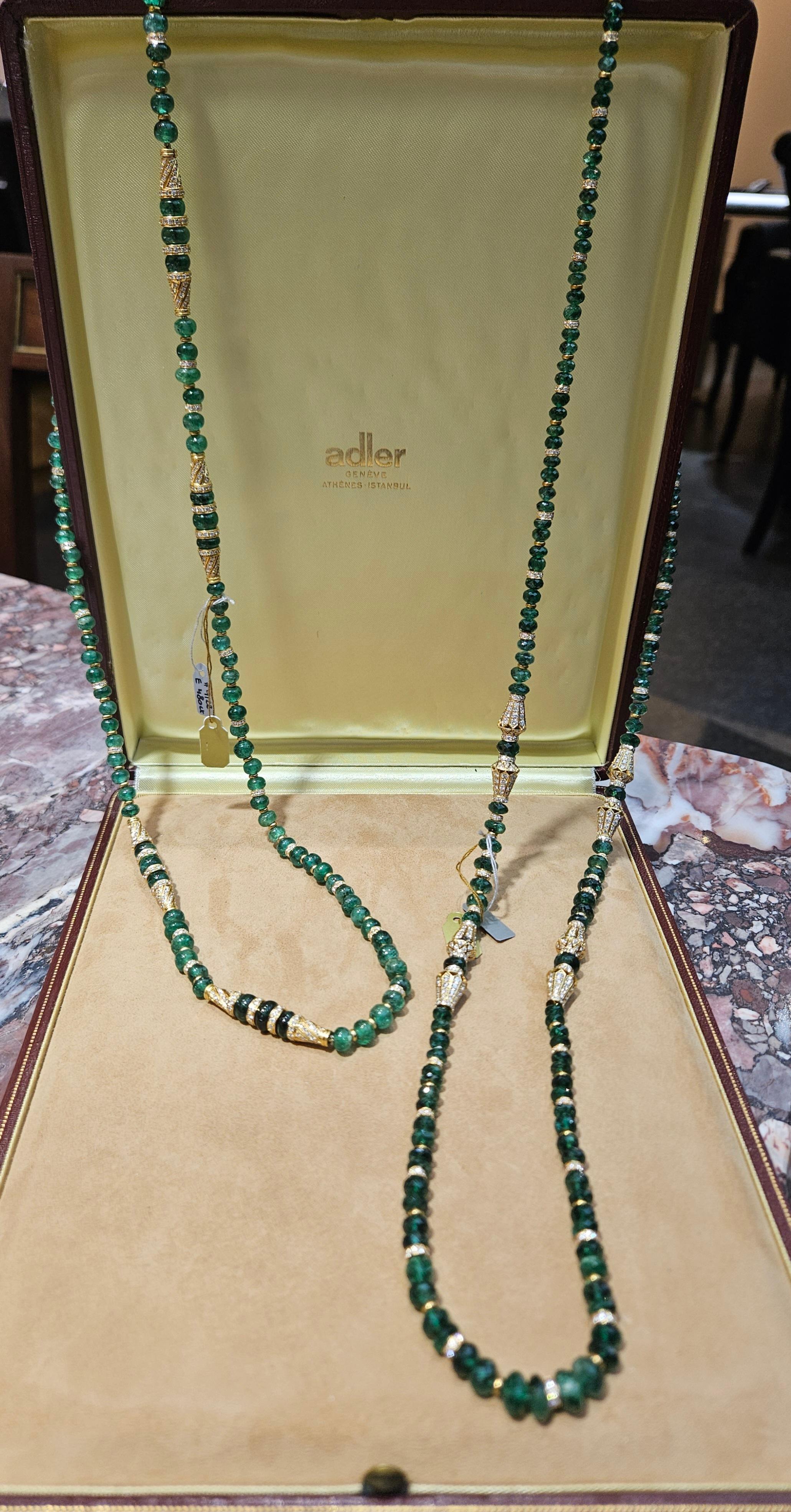 Adler Genèva 18kt Gold Necklaces 480ct Faceted Bead Emeralds CGL Certified For Sale 14