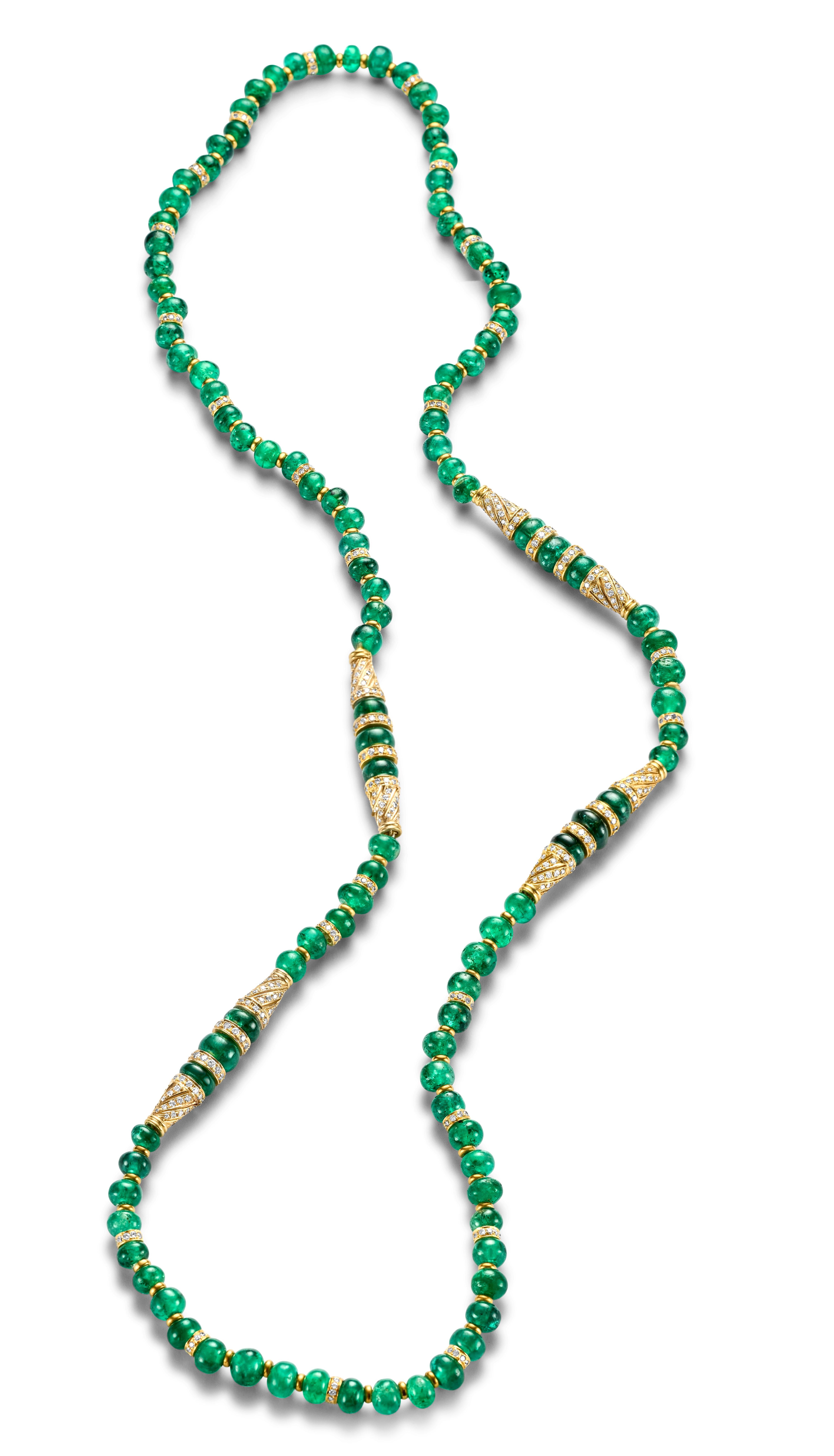 Adler Genèva 18kt Gold Necklaces 480ct Faceted Bead Emeralds CGL Certified In Excellent Condition For Sale In Antwerp, BE