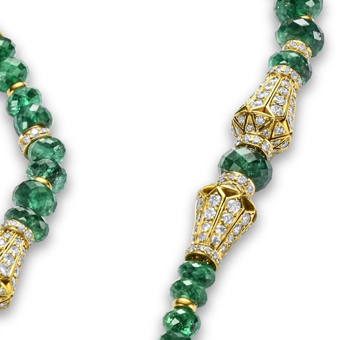 Women's or Men's Adler Genèva 18kt Gold Necklaces 480ct Faceted Bead Emeralds CGL Certified For Sale