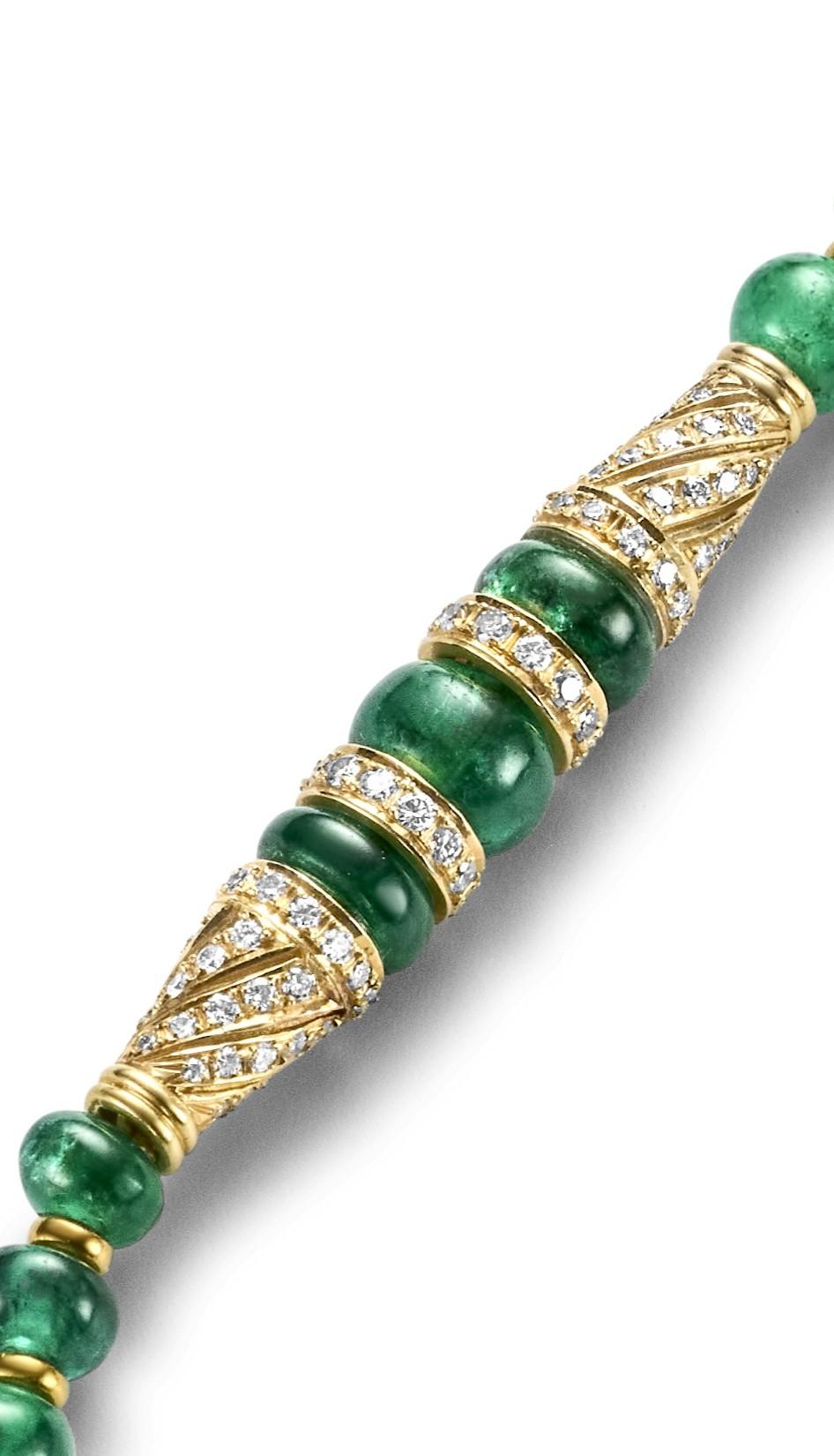 Adler Genèva 18kt Gold Necklaces 480ct Faceted Bead Emeralds CGL Certified For Sale 2