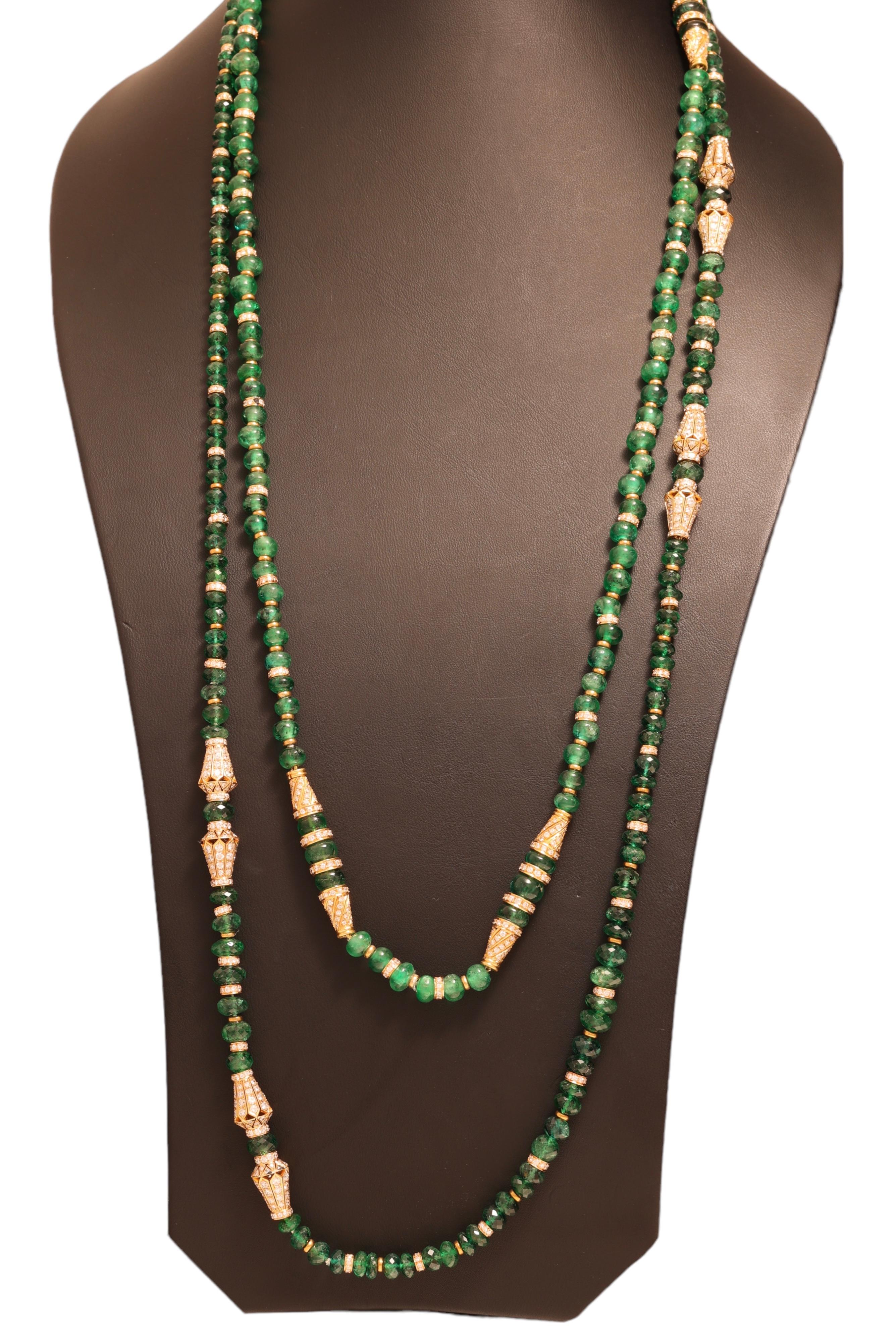 Adler Genèva 18kt Gold Necklaces 480ct Faceted Bead Emeralds CGL Certified For Sale 3