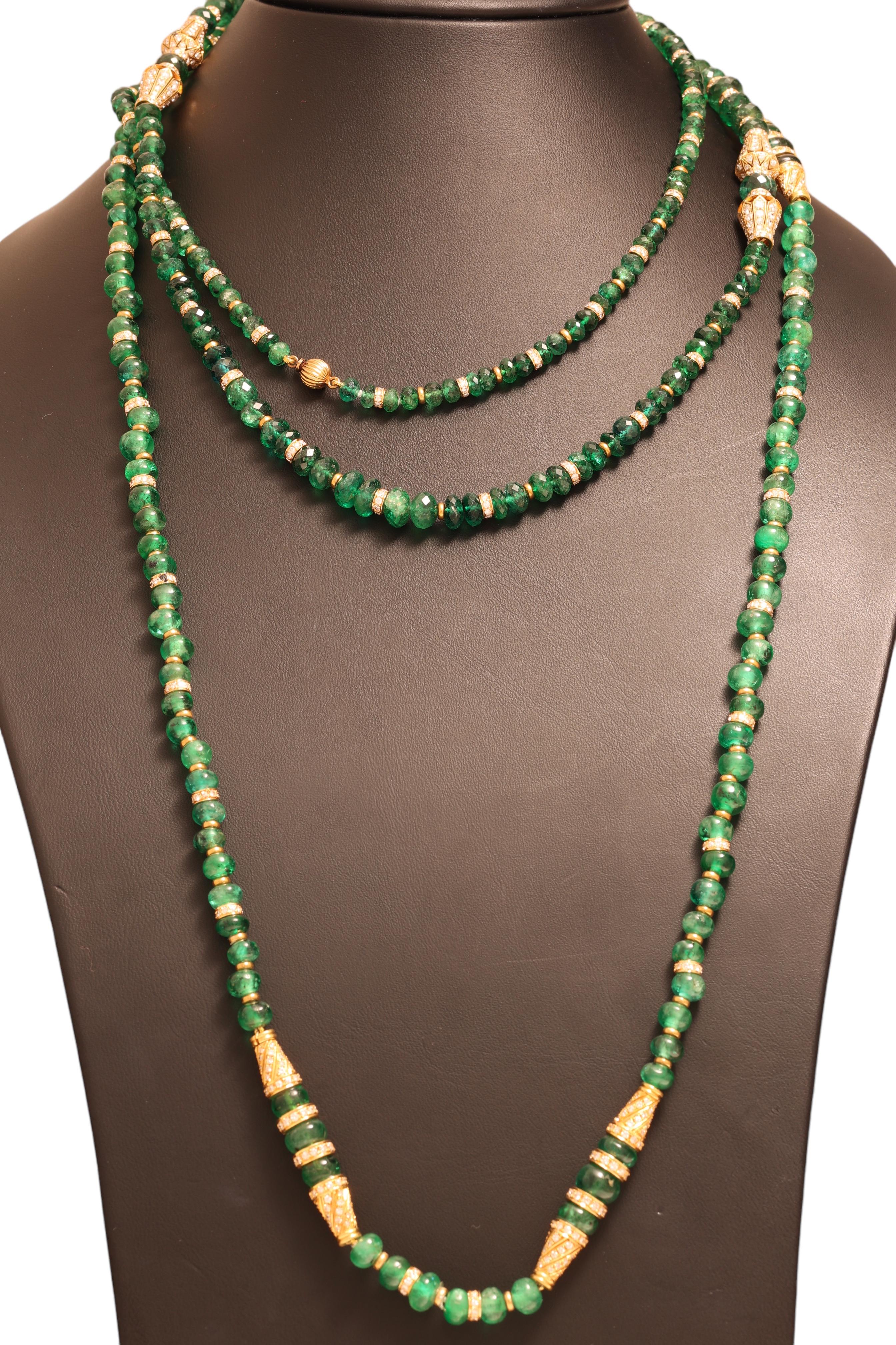 Adler Genèva 18kt Gold Necklaces 480ct Faceted Bead Emeralds CGL Certified For Sale 4