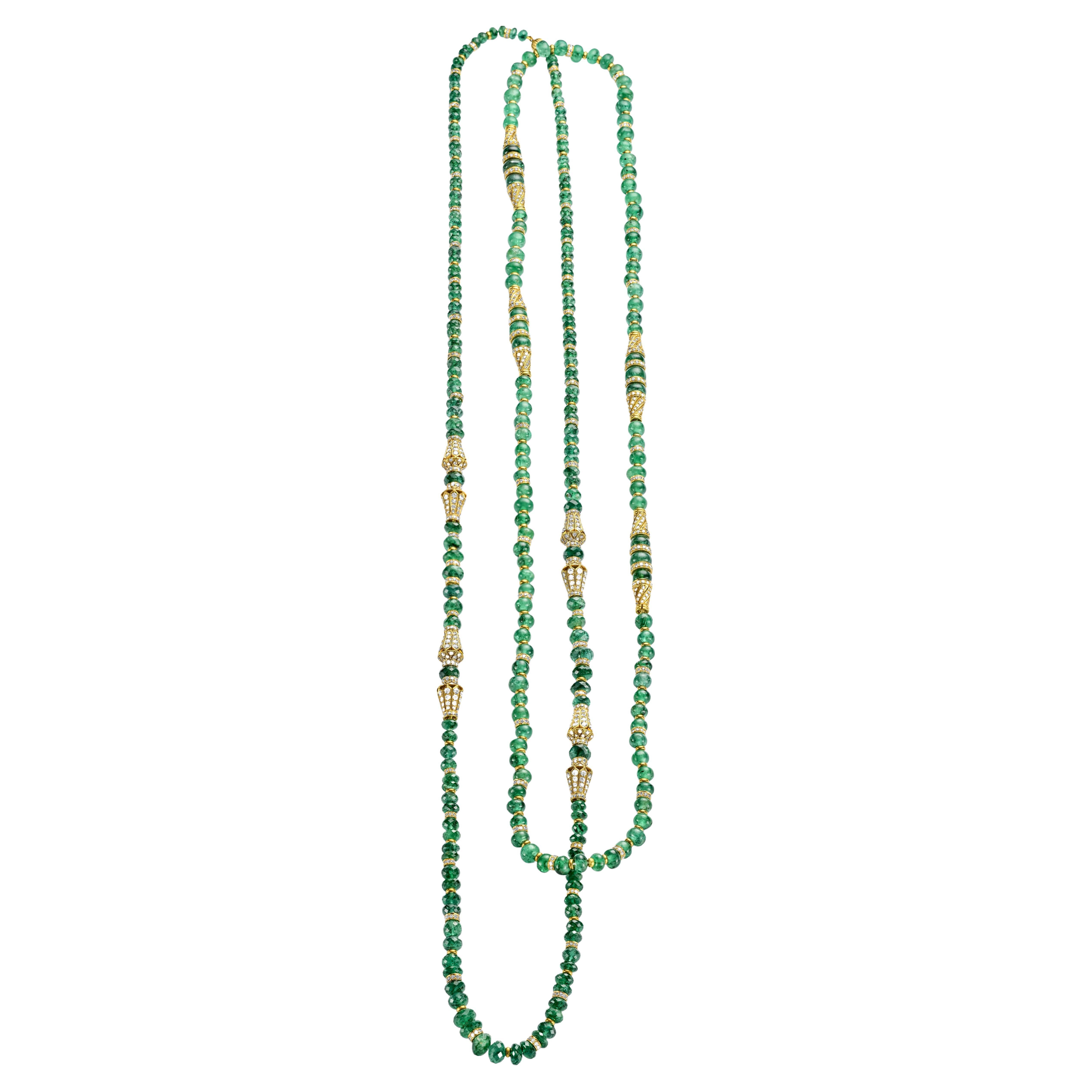 Adler Genèva 18kt Gold Necklaces 480ct Faceted Bead Emeralds CGL Certified