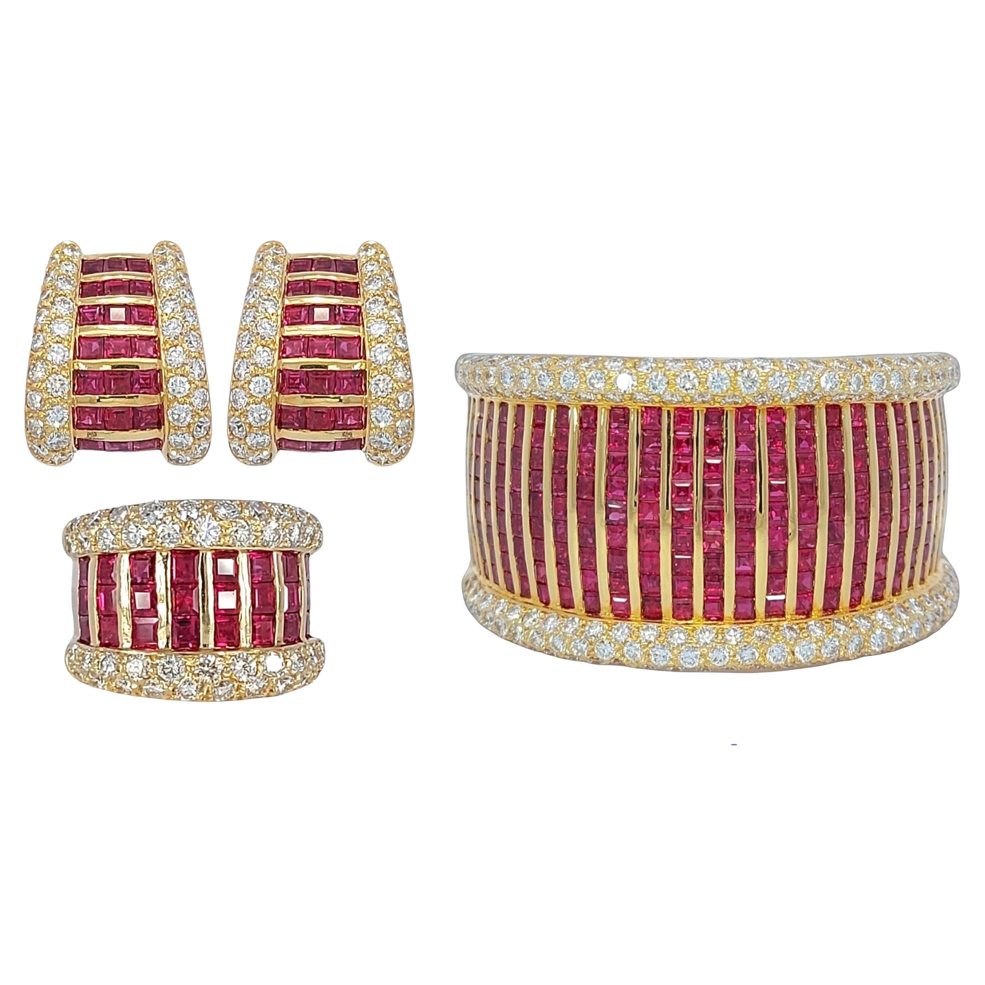 Adler Geneva Bracelet, Earrings, Ring Rubies & Diamonds H.M.Sultan Qaboos BinSai For Sale