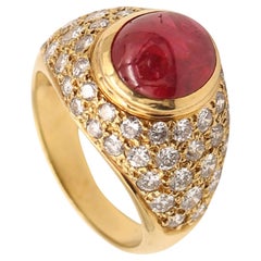 ADLER Geneva Cocktail Ring In 18Kt Yellow Gold With 6.13 Ctw In Diamonds & Ruby