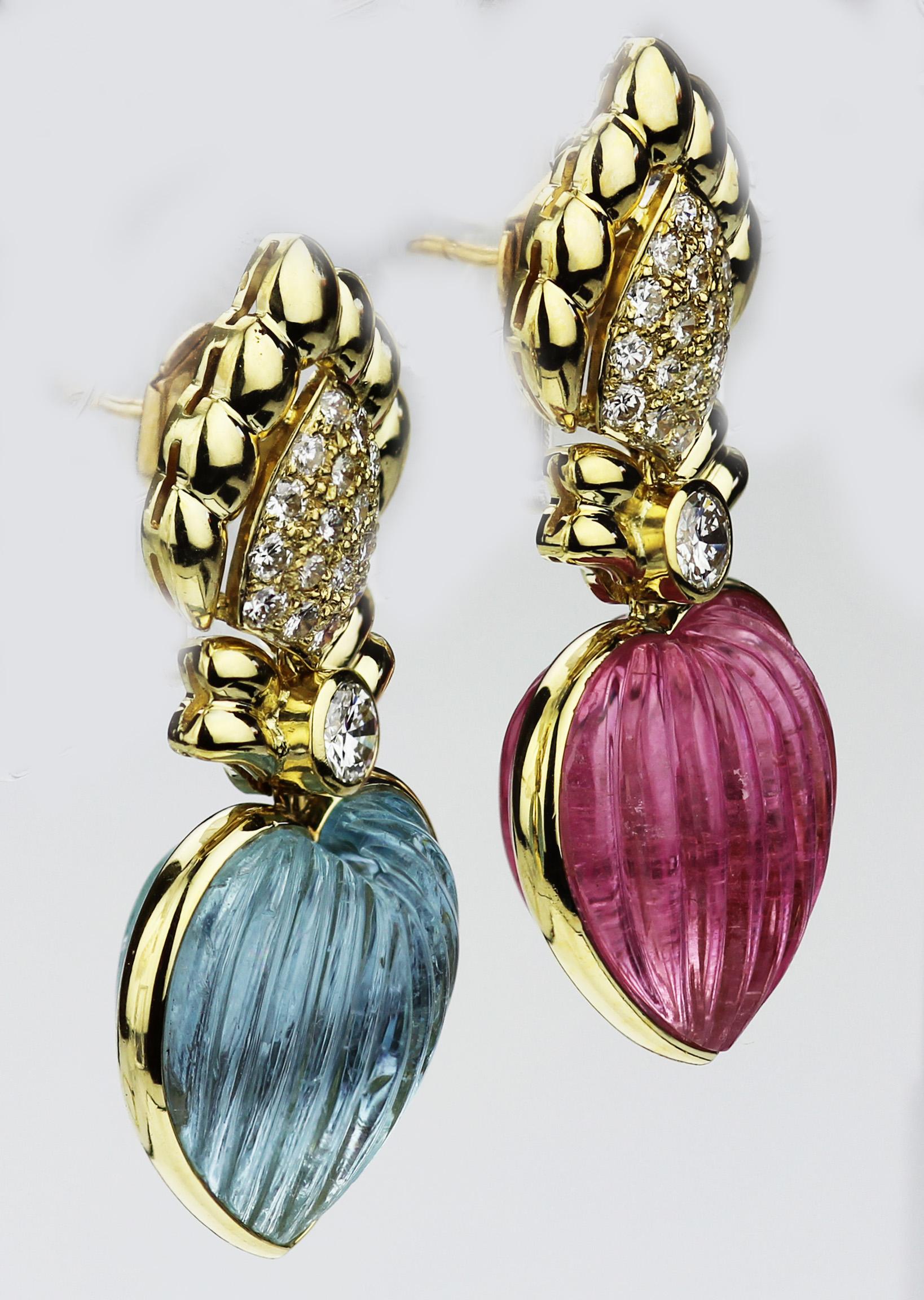 Women's Adler Geneva Heart Cameo Aquamarine Tourmaline Retro Diamond Necklace & Earrings