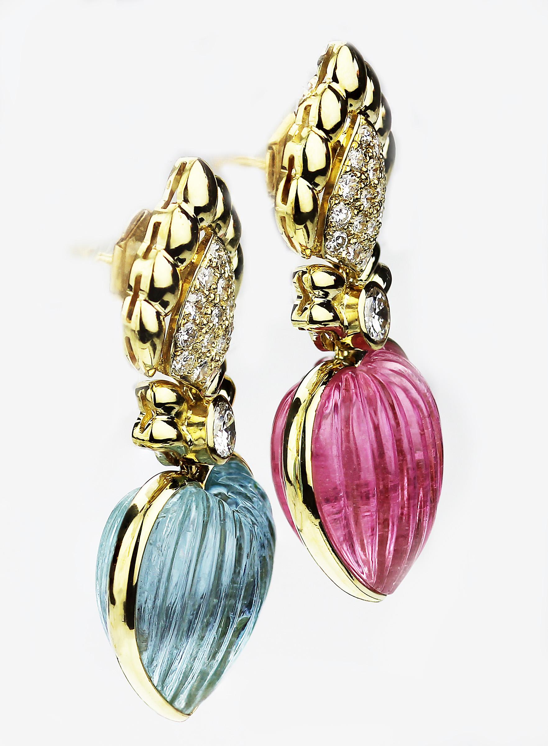Adler Geneva Heart Cameo Aquamarine Tourmaline Retro Diamond Necklace & Earrings 1