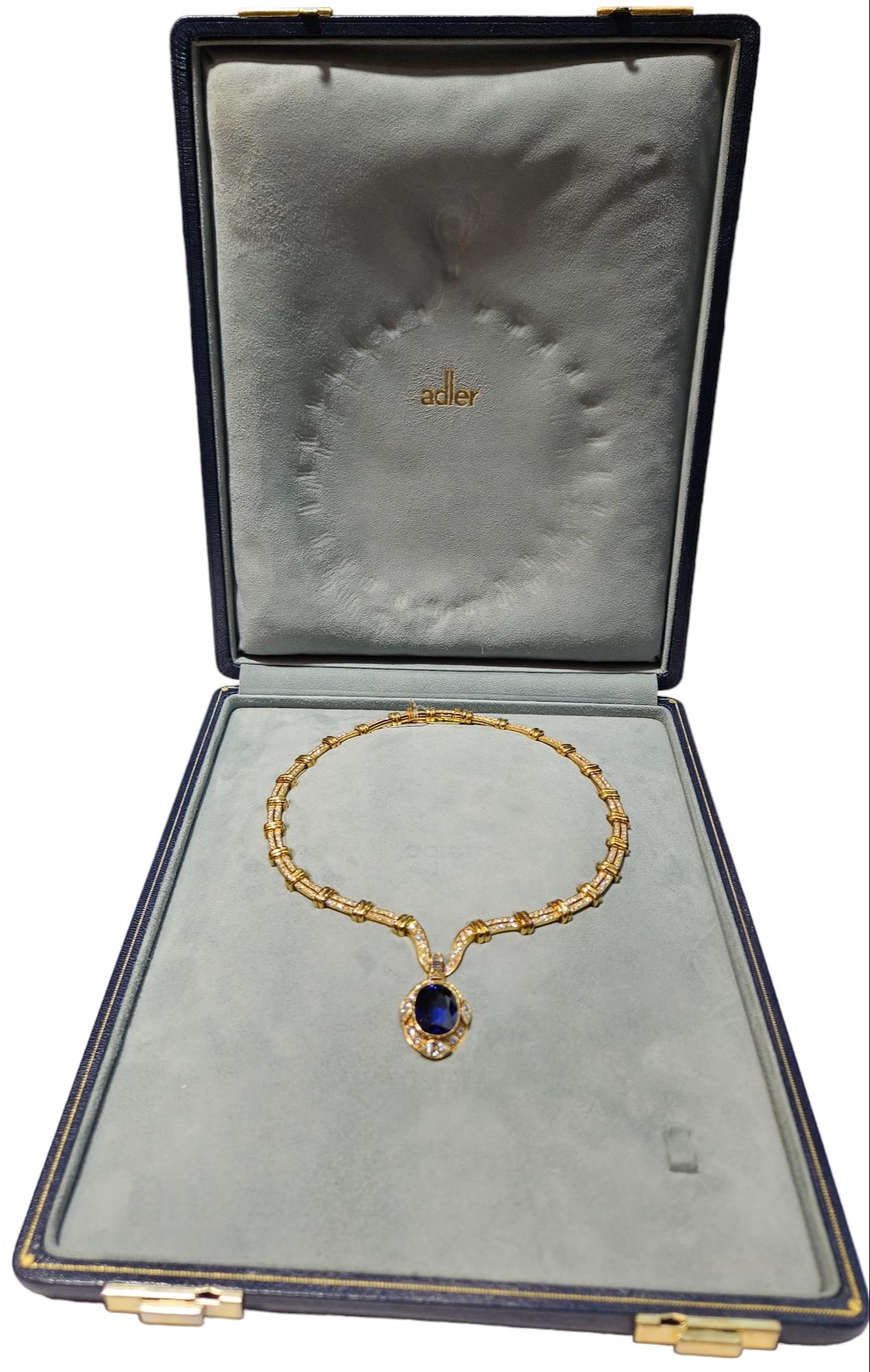 Oval Cut Adler Genèva Sapphire & Diamonds Necklace, Estate Sultan Oman Qaboos Bin Said For Sale