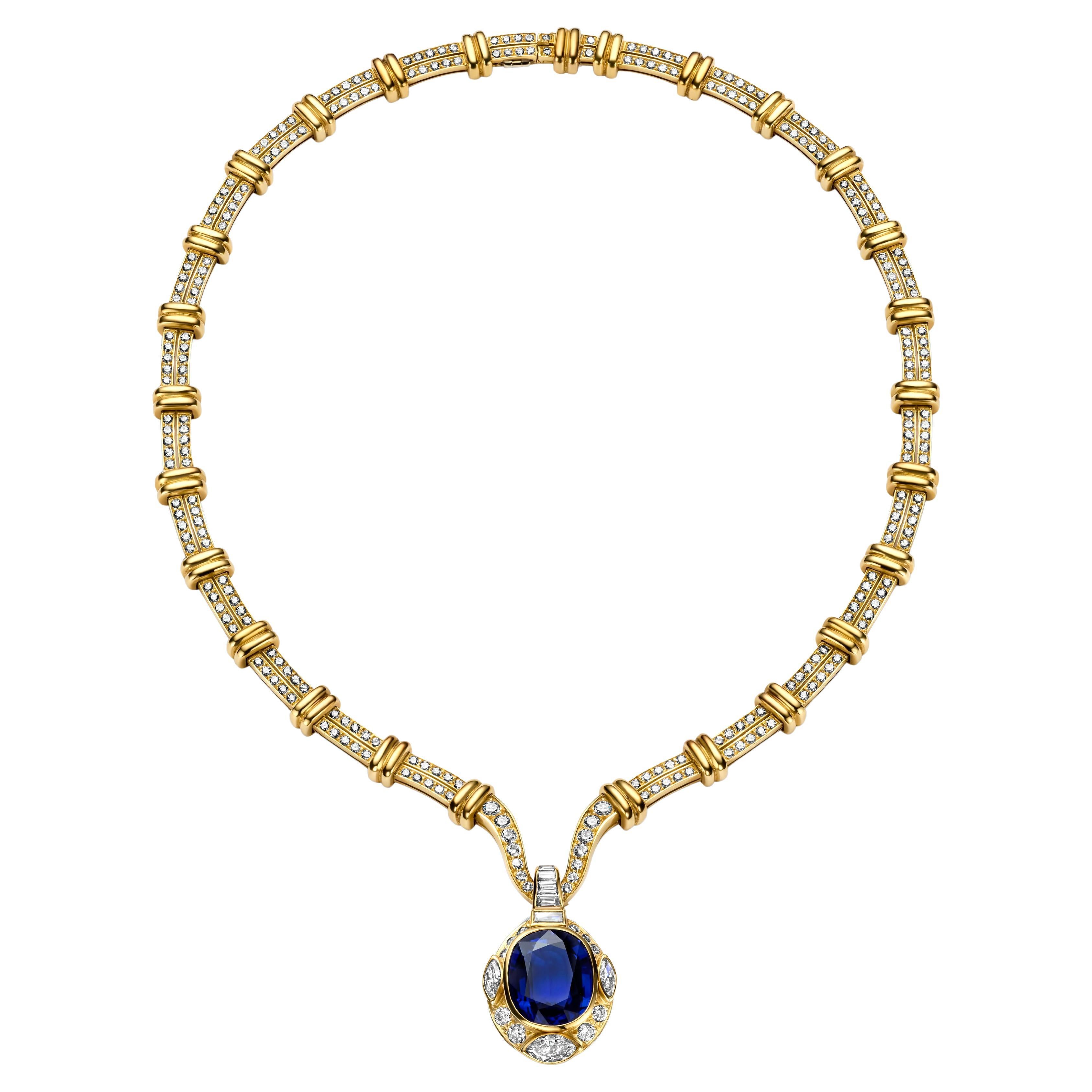 Adler Genèva Saphir & Diamanten Halskette, Nachlass Sultan Oman Qaboos Bin Said im Angebot
