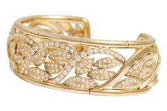 Adler Genève 18K Yellow Gold & 7 Ct Diamond Leaf Motif Cuff Bracelet