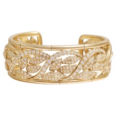 Adler Genève 18K Yellow Gold & 7 Ct Diamond Leaf Motif Cuff Bracelet