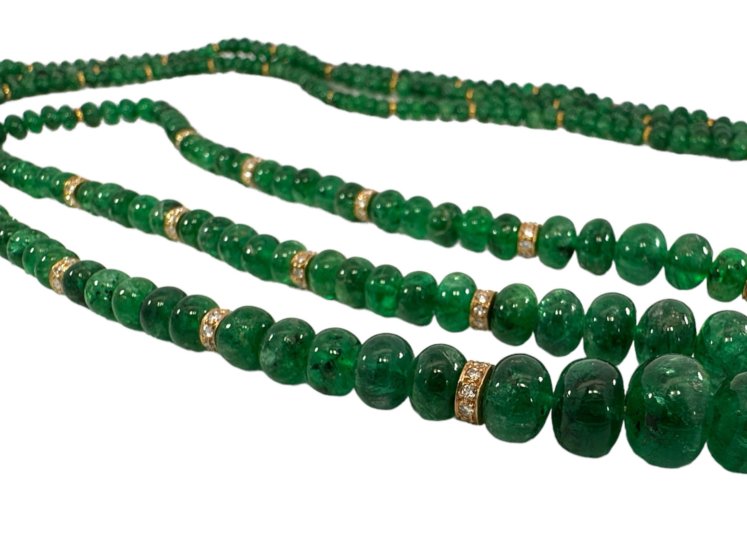 Adler Genève 18kt Gold 190 ct Emeralds Beaded Necklace, Estate Sultan of Oman For Sale 5