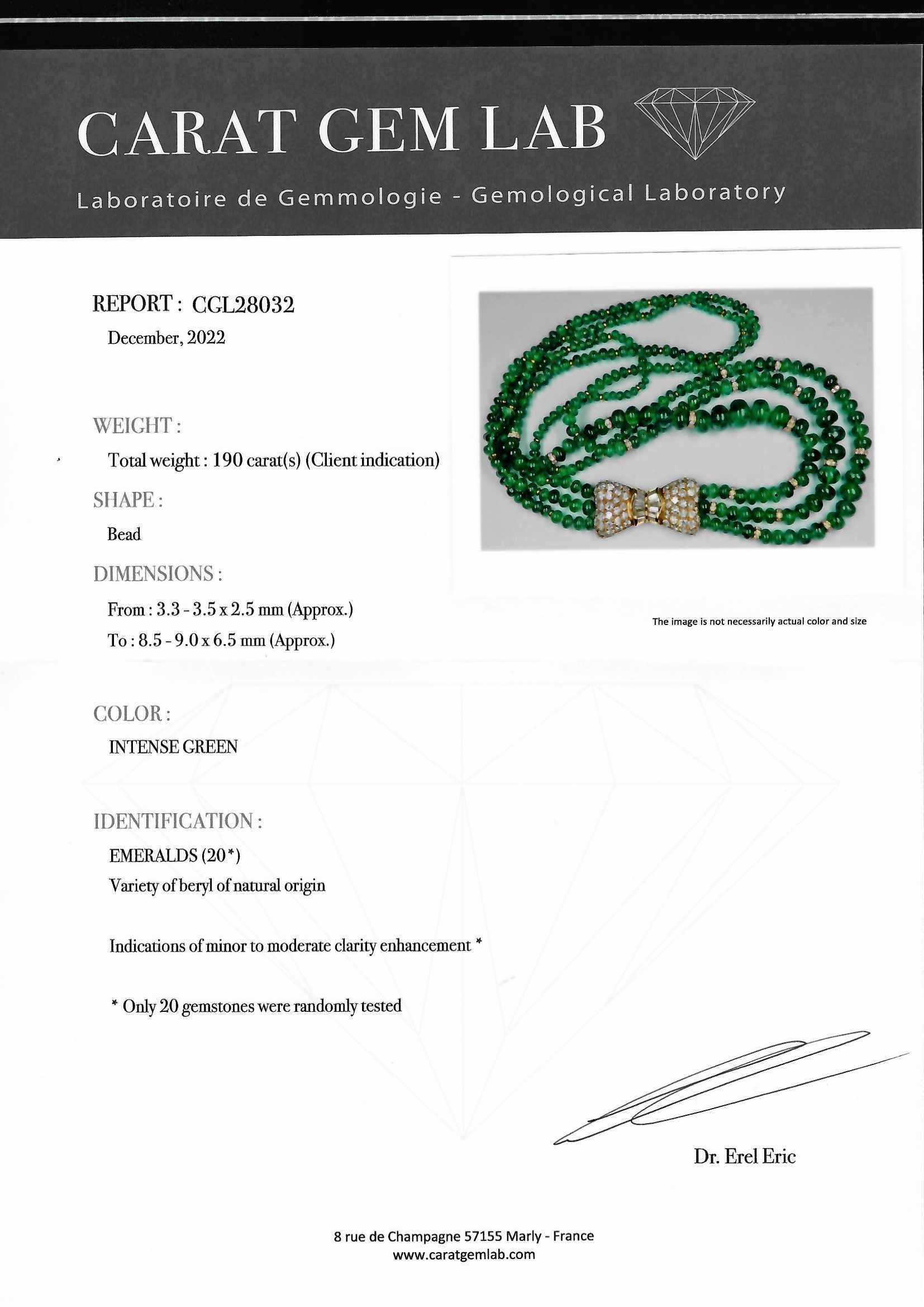 Adler Genève 18kt Gold 190 ct Emeralds Beaded Necklace, Estate Sultan of Oman For Sale 6