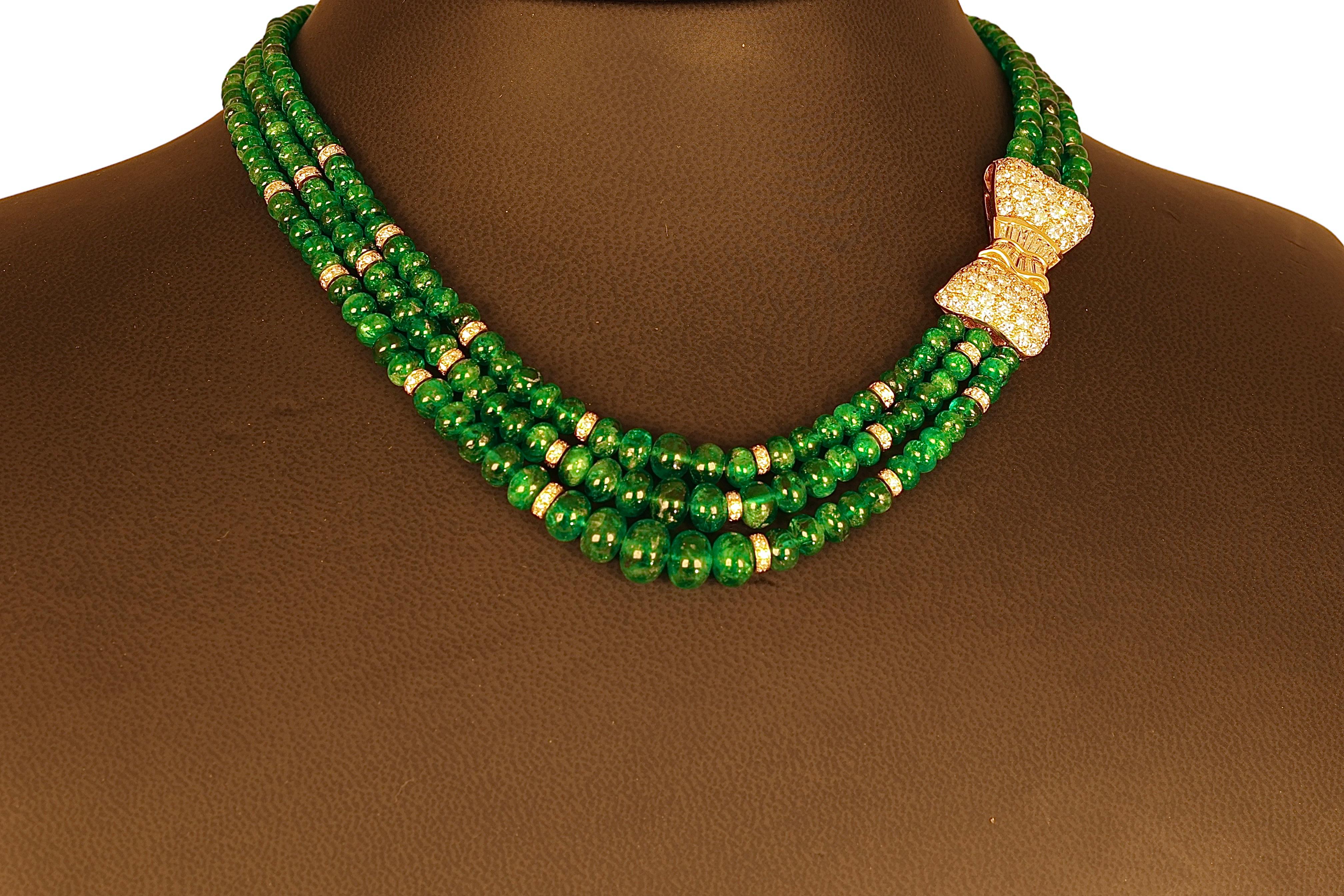 Artisan Adler Genève 18kt Gold 190 ct Emeralds Beaded Necklace, Estate Sultan of Oman For Sale