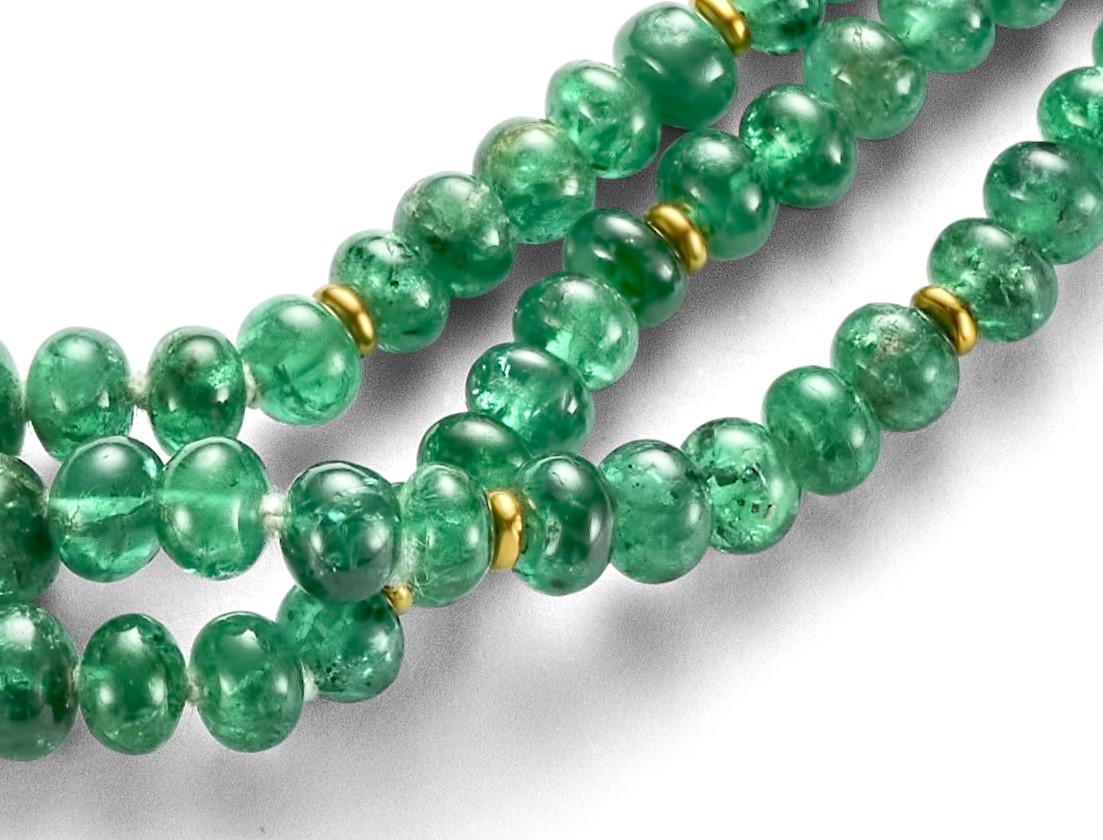 Adler Genève 18kt Gold 190 ct Emeralds Beaded Necklace, Estate Sultan of Oman For Sale 1