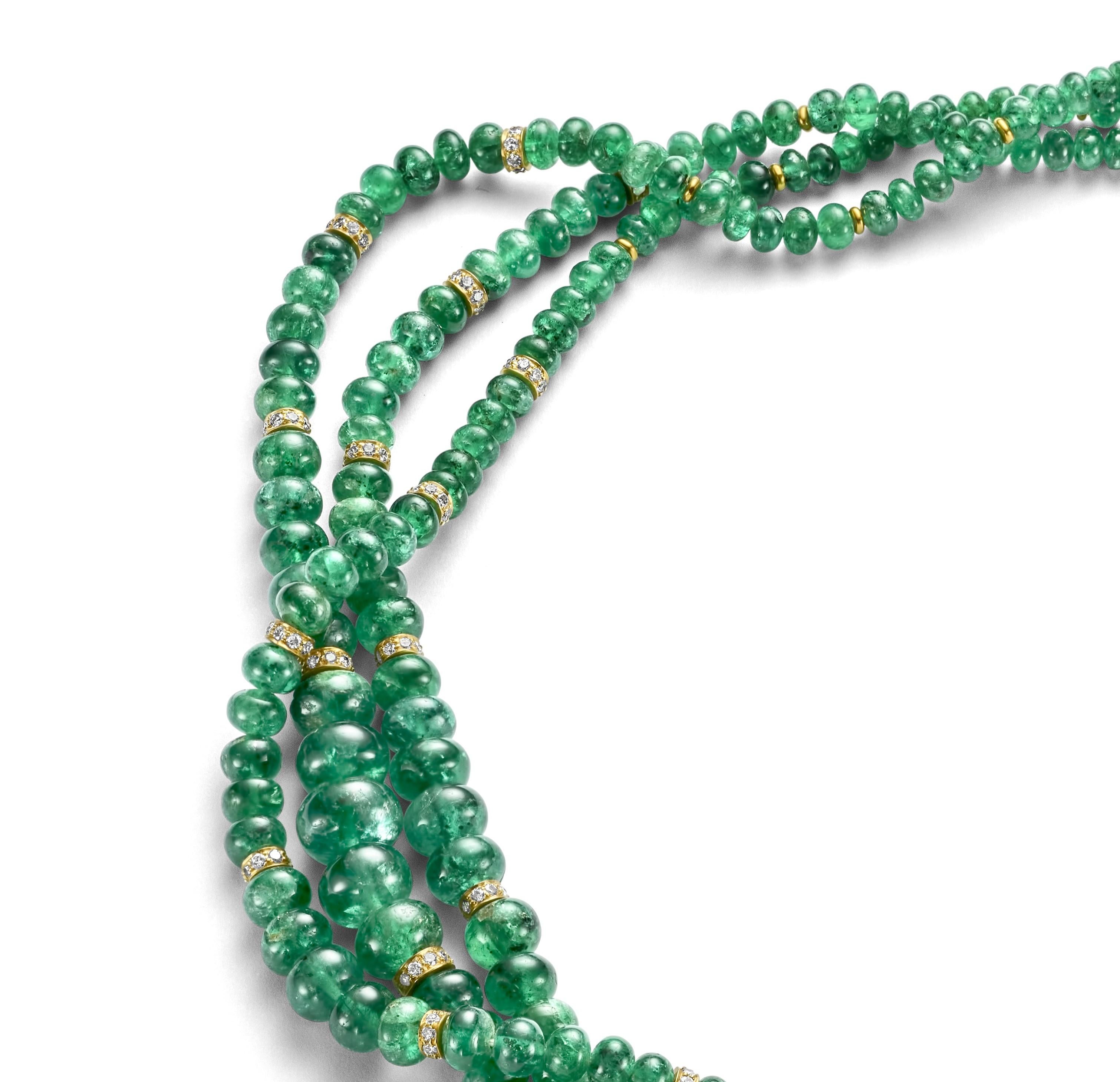 Adler Genève 18kt Gold 190 ct Emeralds Beaded Necklace, Estate Sultan of Oman For Sale 2