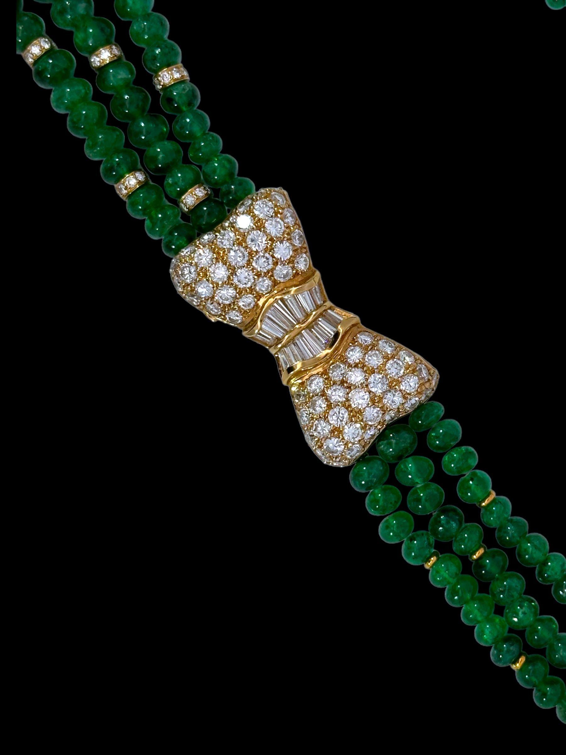 Adler Genève 18kt Gold 190 ct Emeralds Beaded Necklace, Estate Sultan of Oman For Sale 3