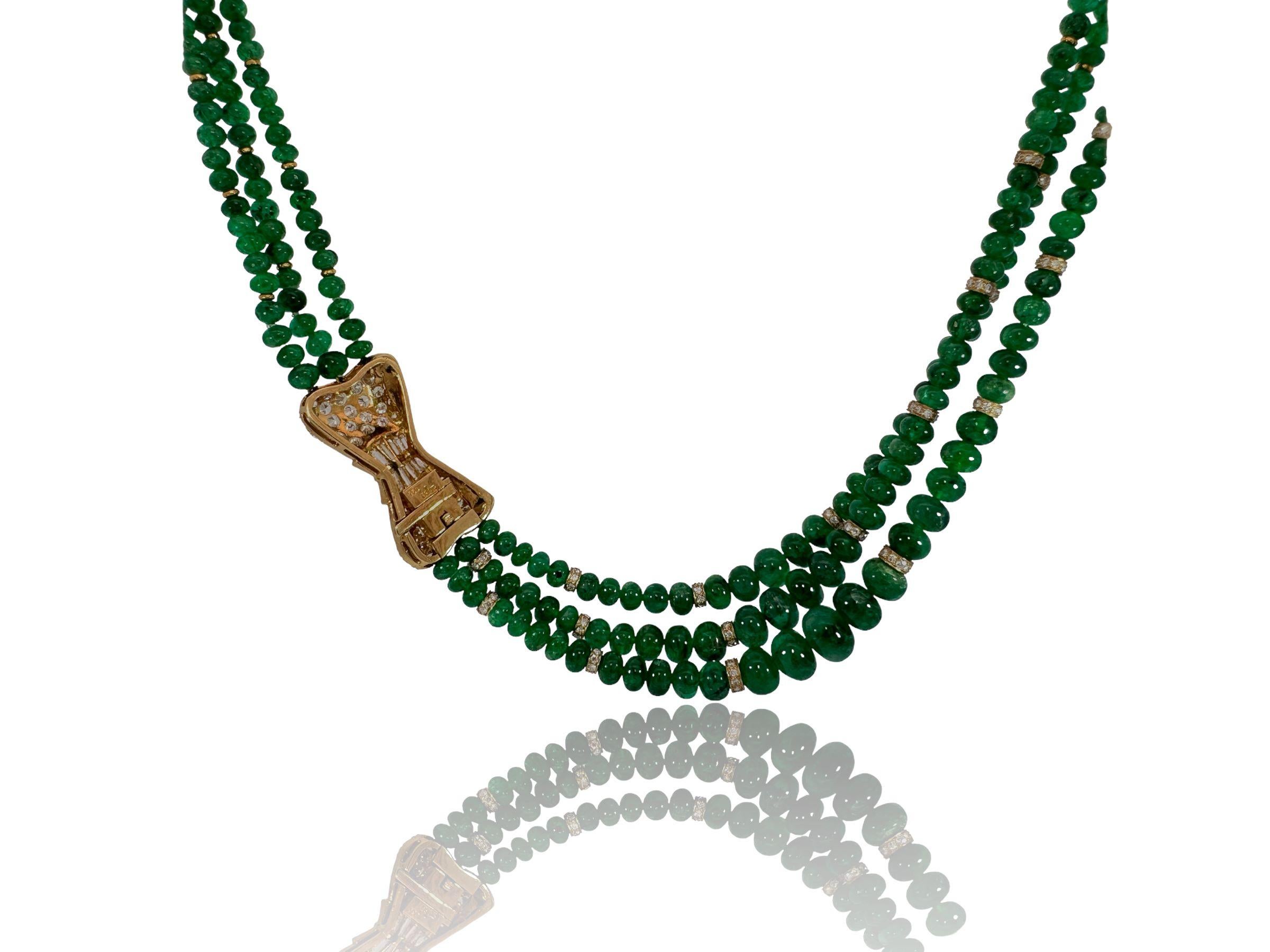 Adler Genève 18kt Gold 190 ct Emeralds Beaded Necklace, Estate Sultan of Oman For Sale 4