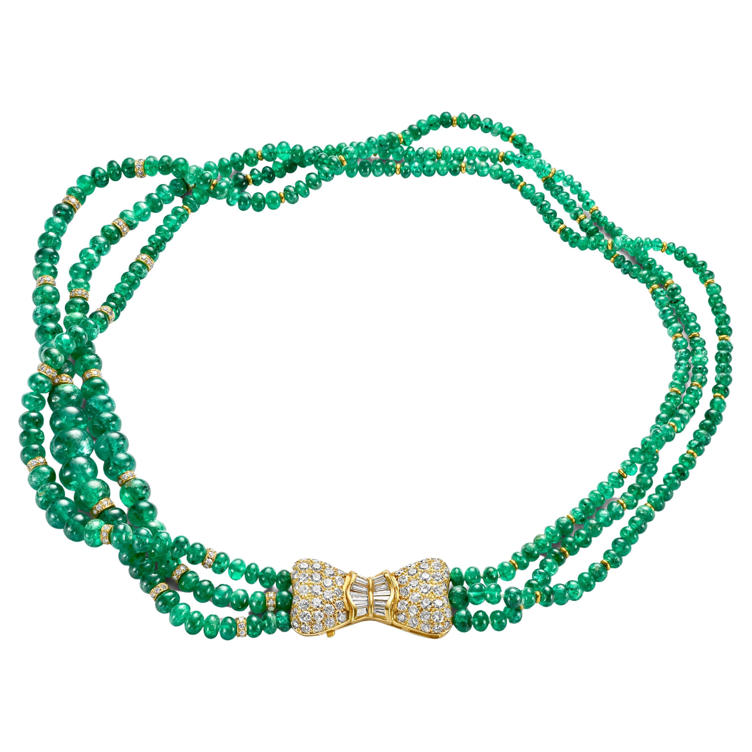 Adler Genève 18kt Gold 190 ct Emeralds Beaded Necklace, Estate Sultan of Oman