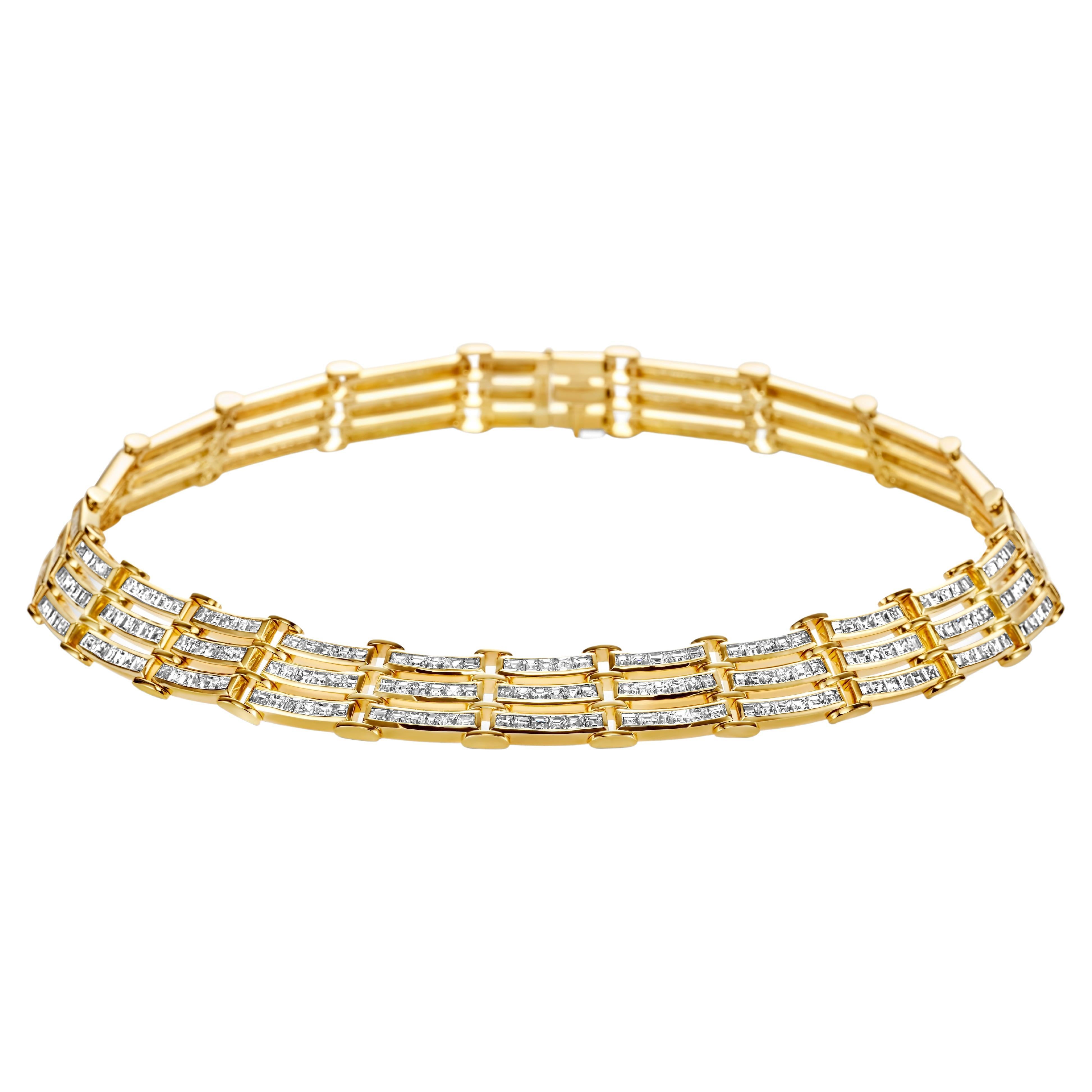 Gorgeous Adler Genève 18 kt. Yellow Gold Choker Necklace & Matching Diamond Bracelet from Estate of The Sultan Of Oman Qaboos Bin Said, Total 37 Carat Diamonds top Quality & Color

Necklace
Diamonds: Square cut diamonds, together approx. 22.6