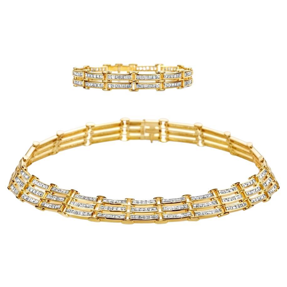 Adler Genève 18kt Gold, 37 Ct Diamonds Choker Necklace & Bracelet, Estate Sultan For Sale