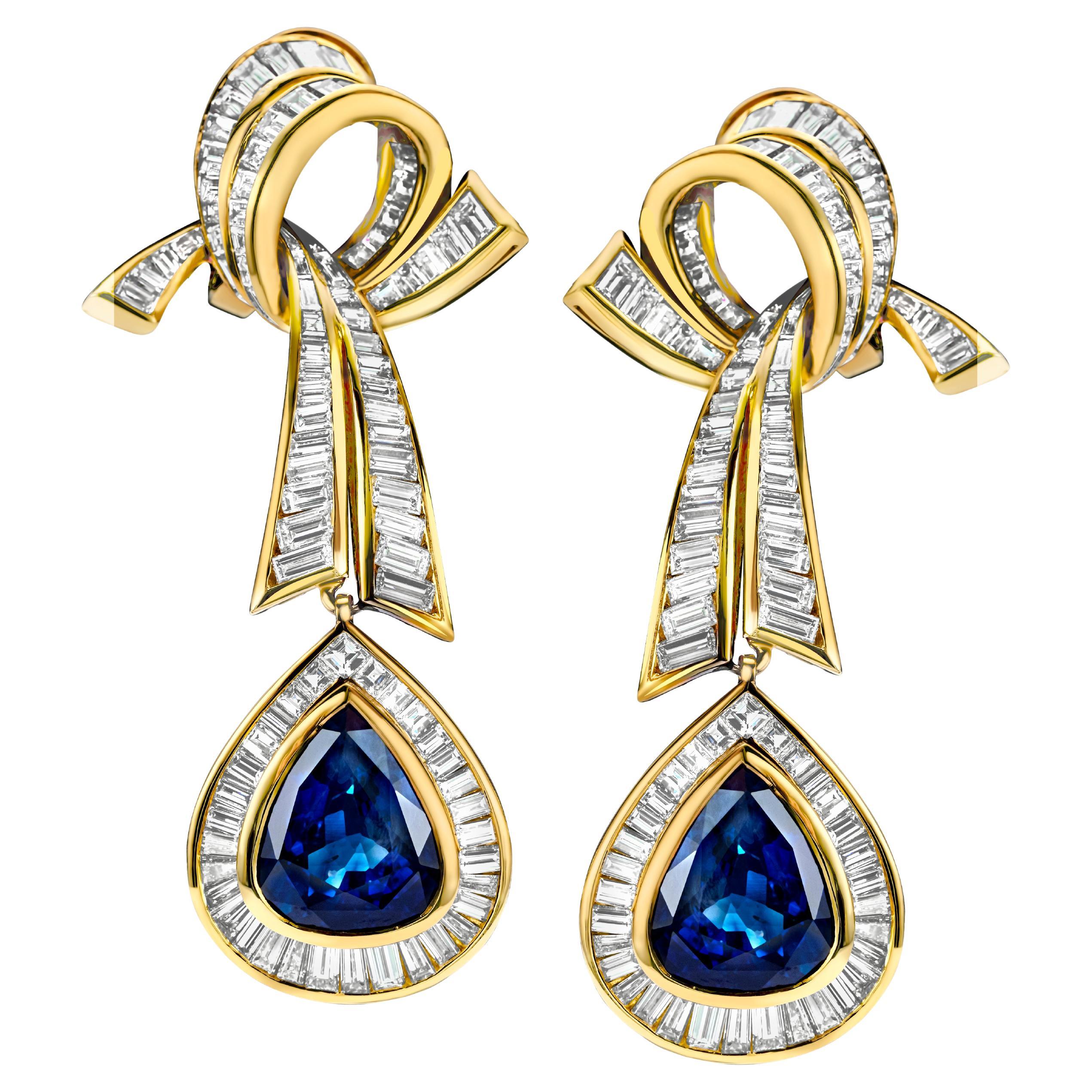 Pendientes Adler Genève 17,5ct, Zafiro y 11ct, Diamantes, Estate Sultan Oman