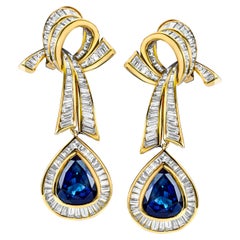 Vintage Adler Genève Earrings 17.5ct, Sapphire & 11ct, Diamonds, Estate Sultan Oman