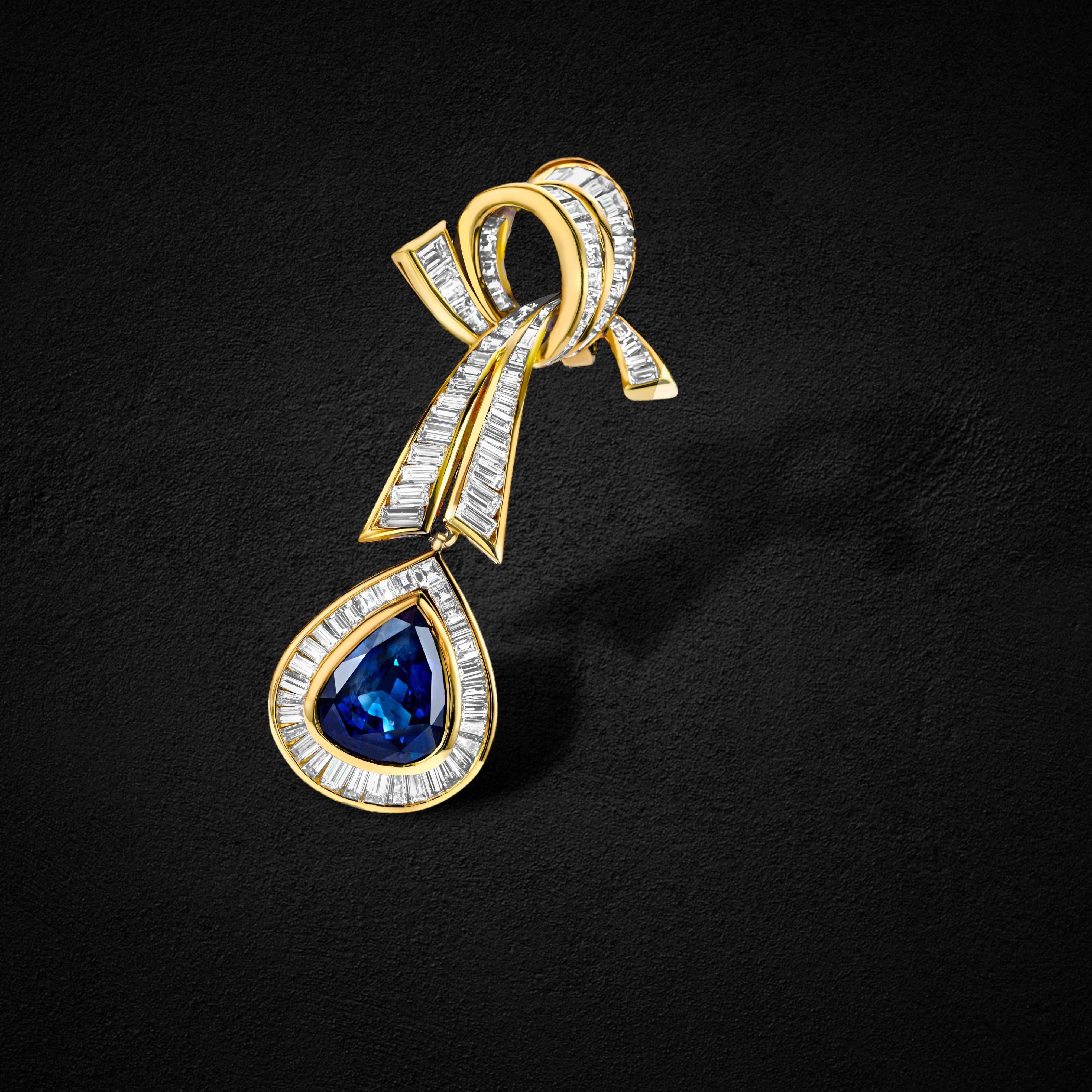Pear Cut Adler Genève Earrings 17.5ct, Sapphire & 11ct, Diamonds, Estate Sultan Oman For Sale