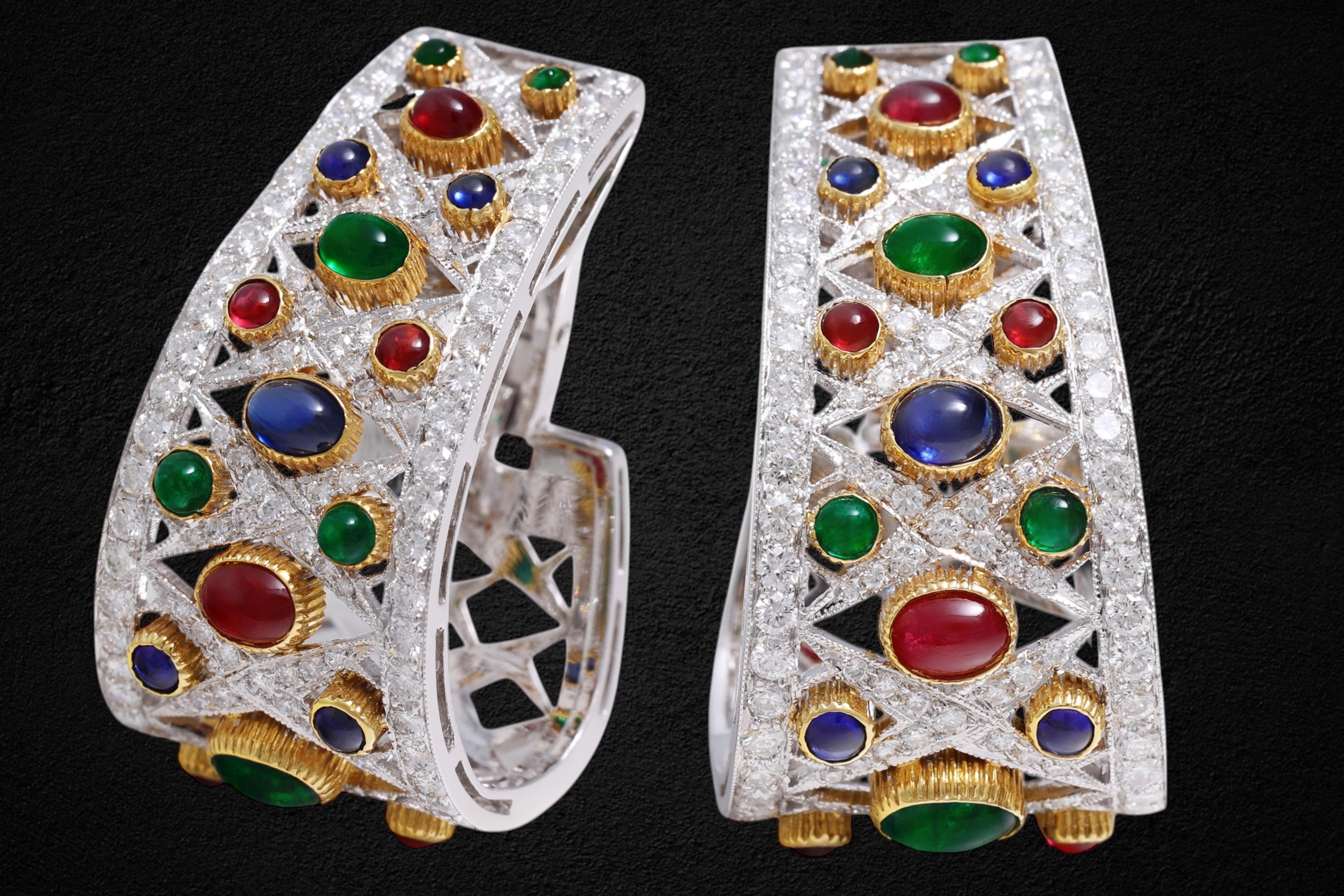Adler Genève Earrings Precious Stones & Diamonds H.M.Sultan Qaboos Bin Said Oman In Excellent Condition For Sale In Antwerp, BE