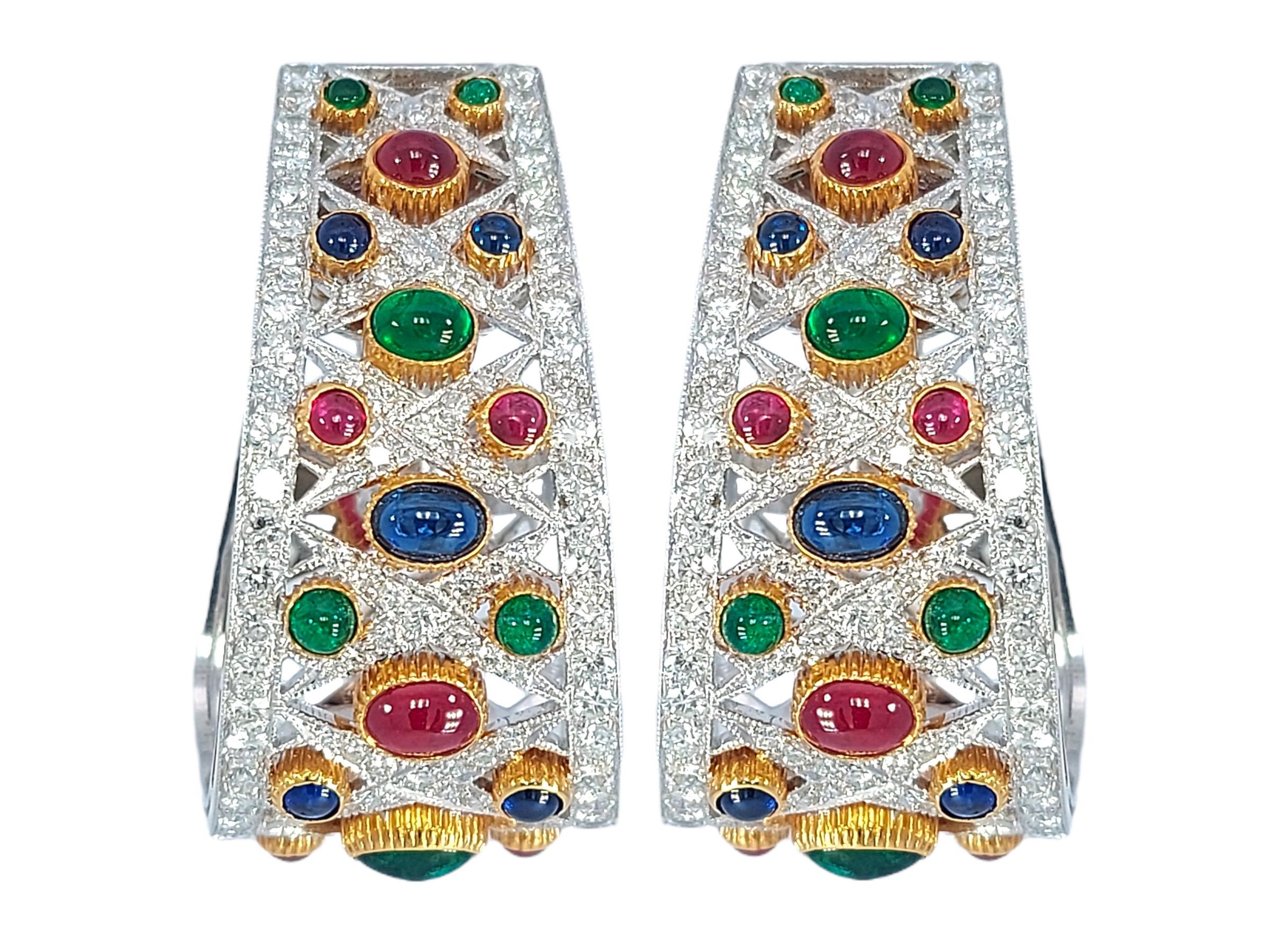 Women's or Men's Adler Genève Earrings Precious Stones & Diamonds H.M.Sultan Qaboos Bin Said Oman For Sale
