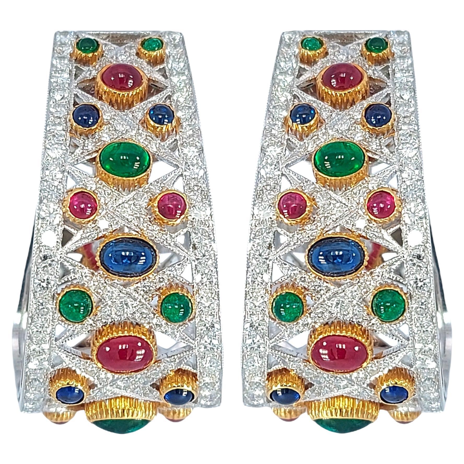 Adler Genève Earrings Precious Stones & Diamonds H.M.Sultan Qaboos Bin Said Oman For Sale