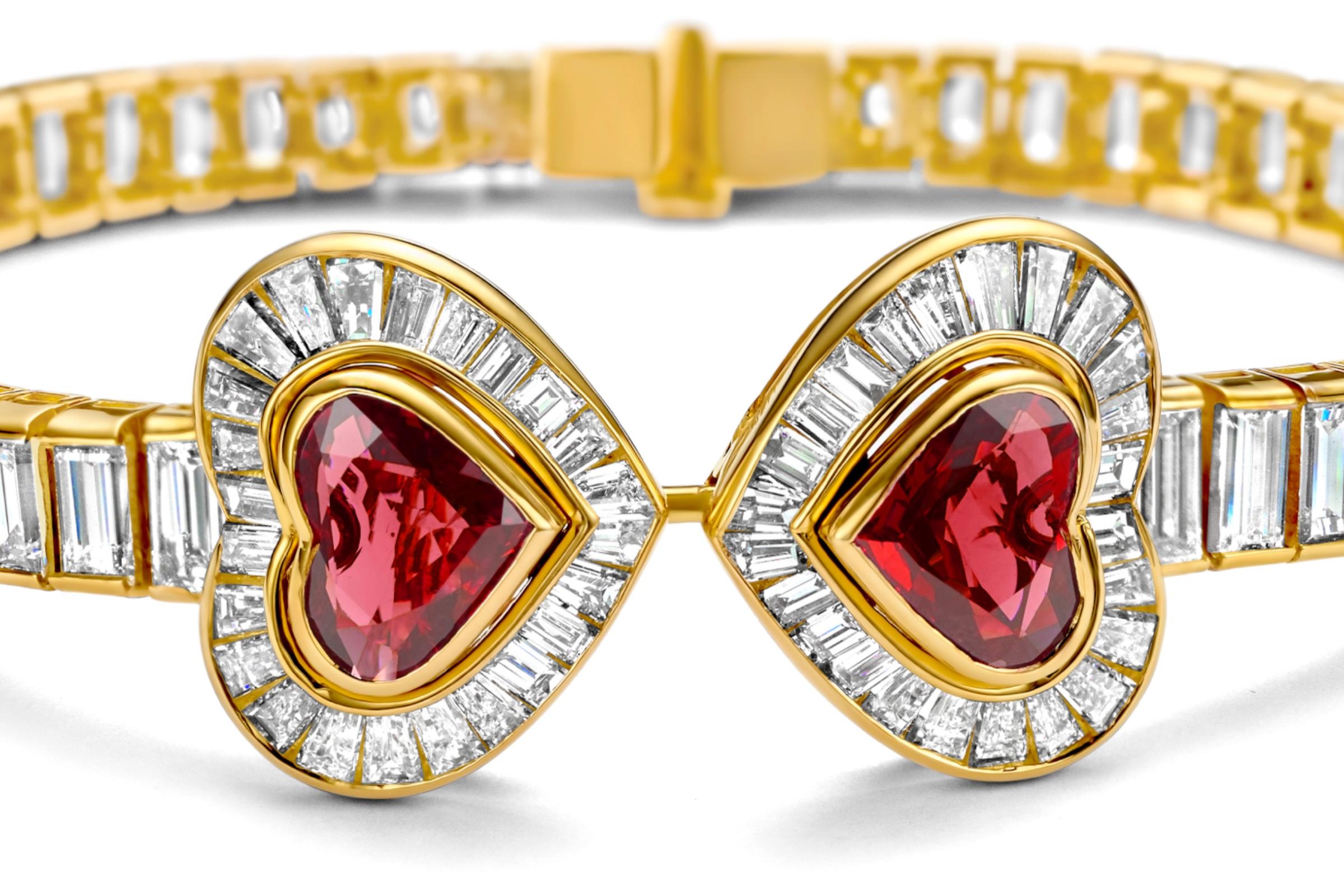 Adler Genève Set 18k Gold Necklace, Ring, Earrings, Bracelet, Ruby, Diamonds For Sale 9