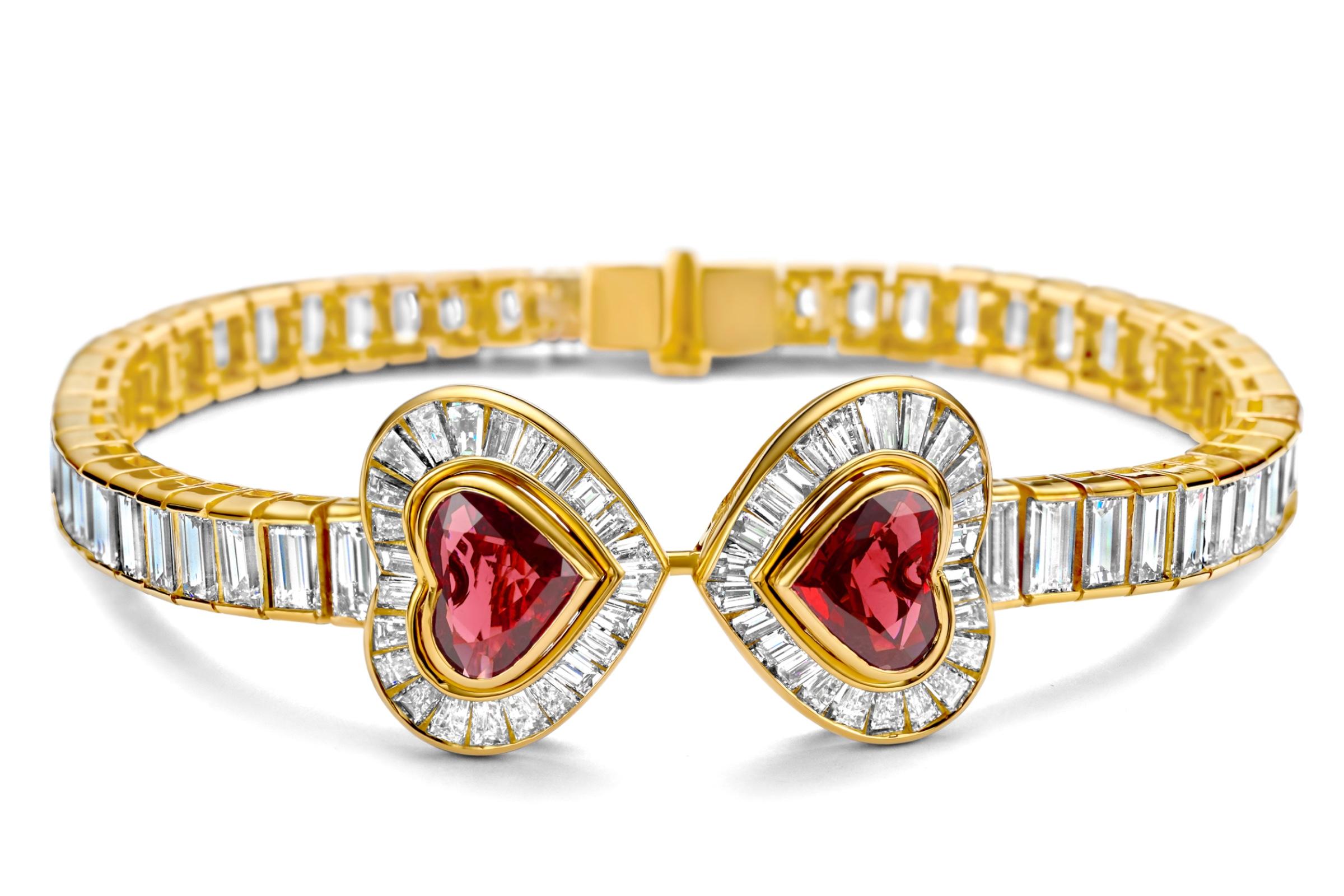 Adler Genève Set 18k Gold Necklace, Ring, Earrings, Bracelet, Ruby, Diamonds For Sale 8