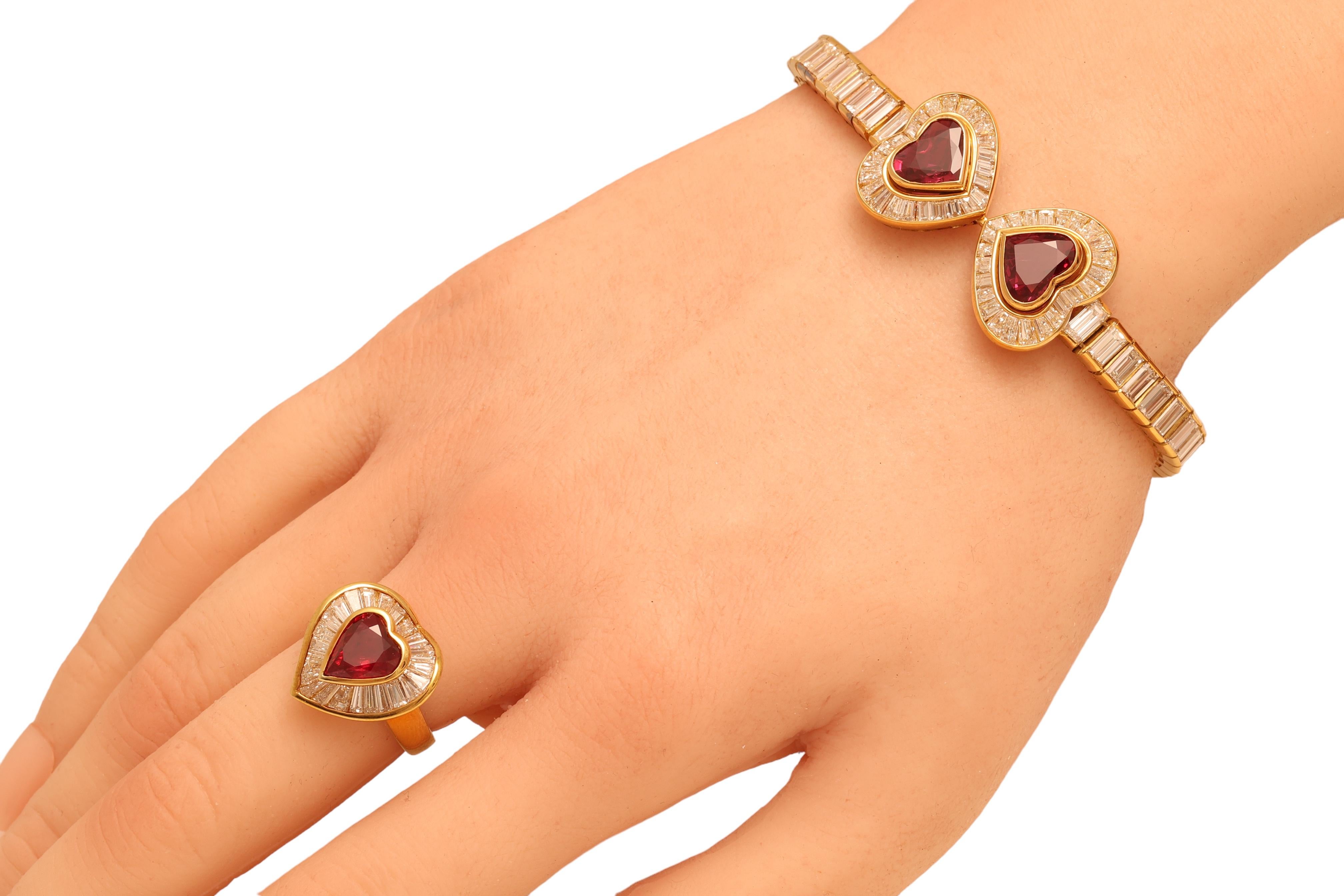 Adler Genève Set 18k Gold Necklace, Ring, Earrings, Bracelet, Ruby, Diamonds For Sale 1