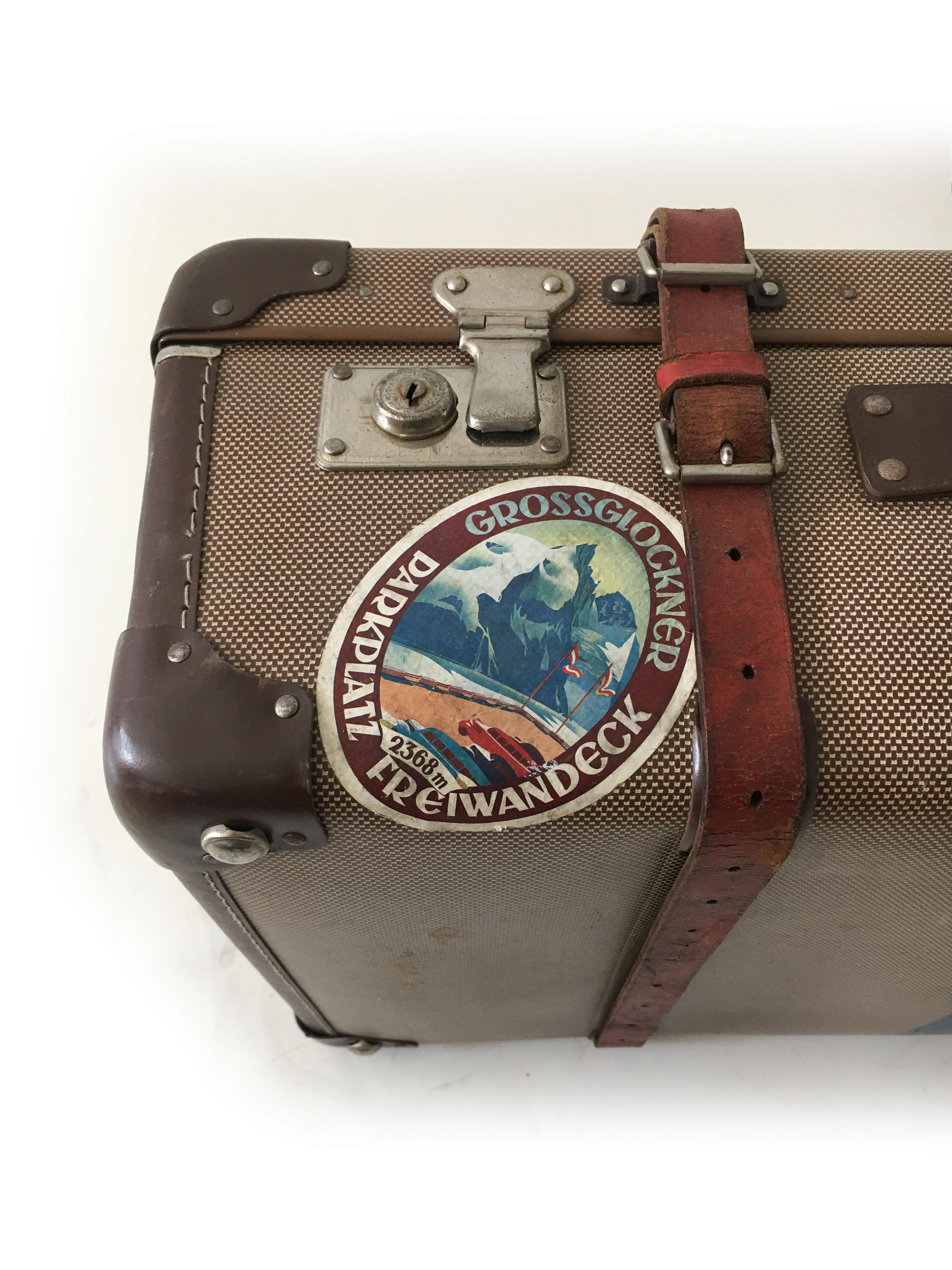 Metal Adler Koffer Luggage with Painted Coat of Arms, Crest of Trieste, Austria 1930s