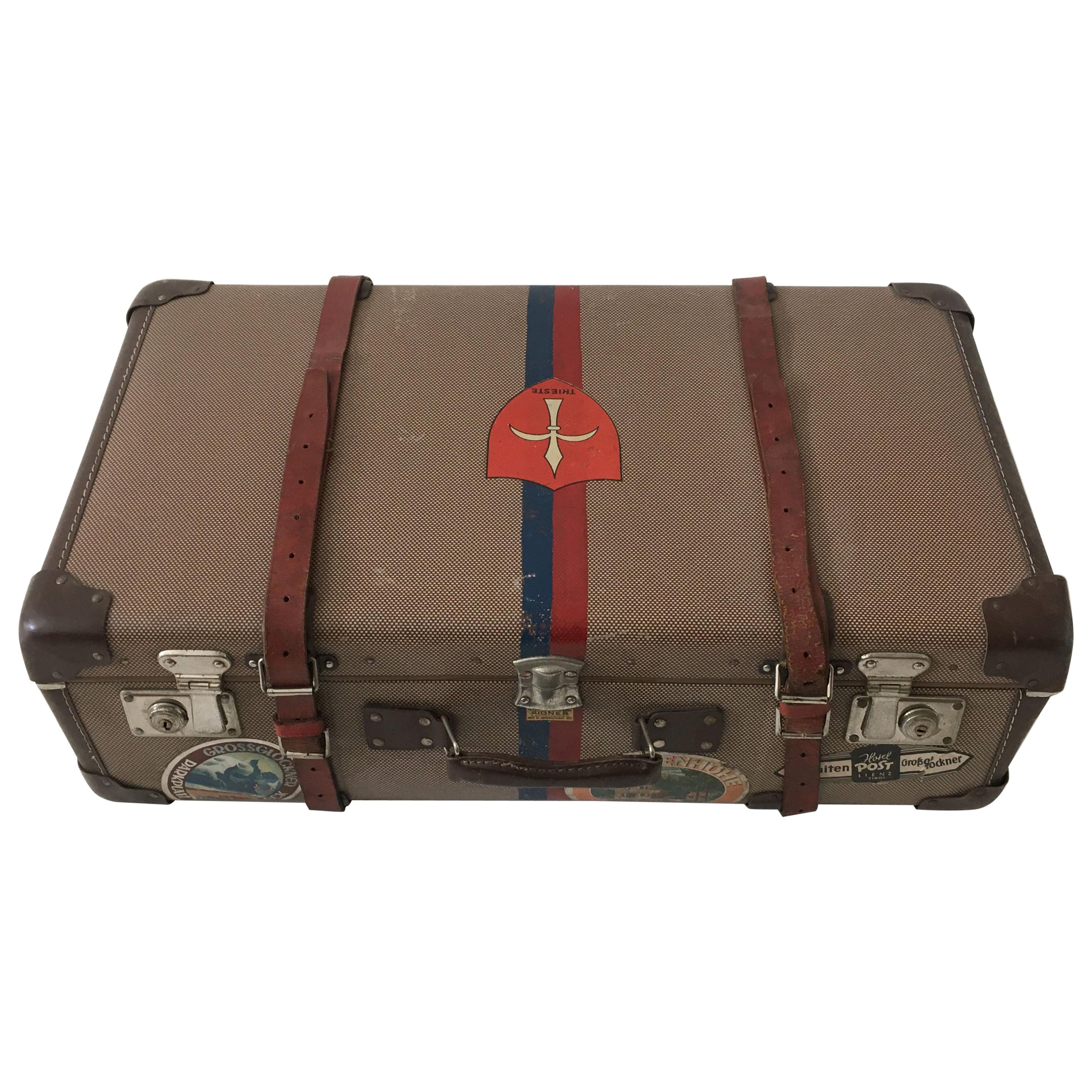 Adler Koffer Luggage with Painted Coat of Arms, Crest of Trieste, Austria 1930s
