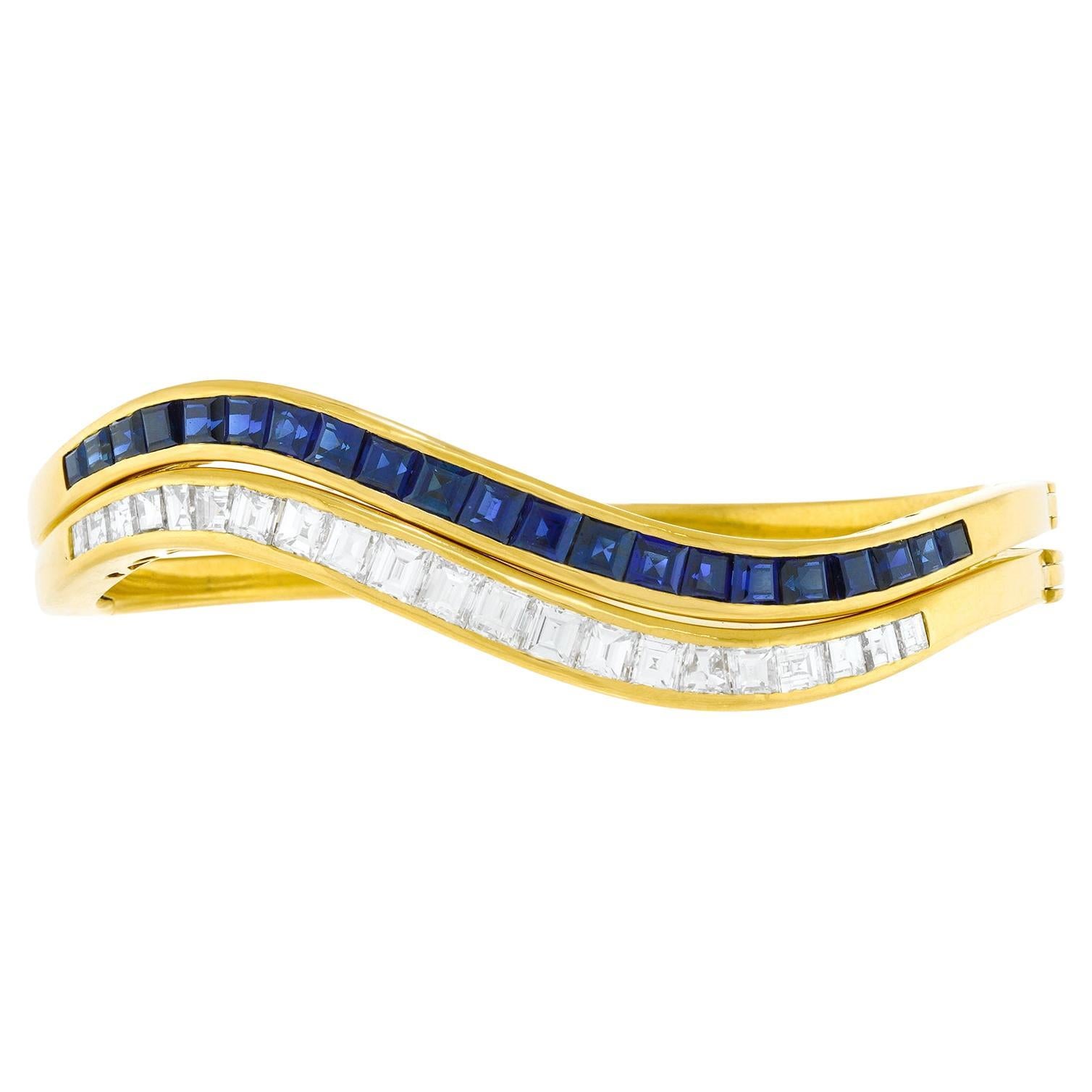 Adler Pair Sapphire Bangle and Diamond Bracelets For Sale