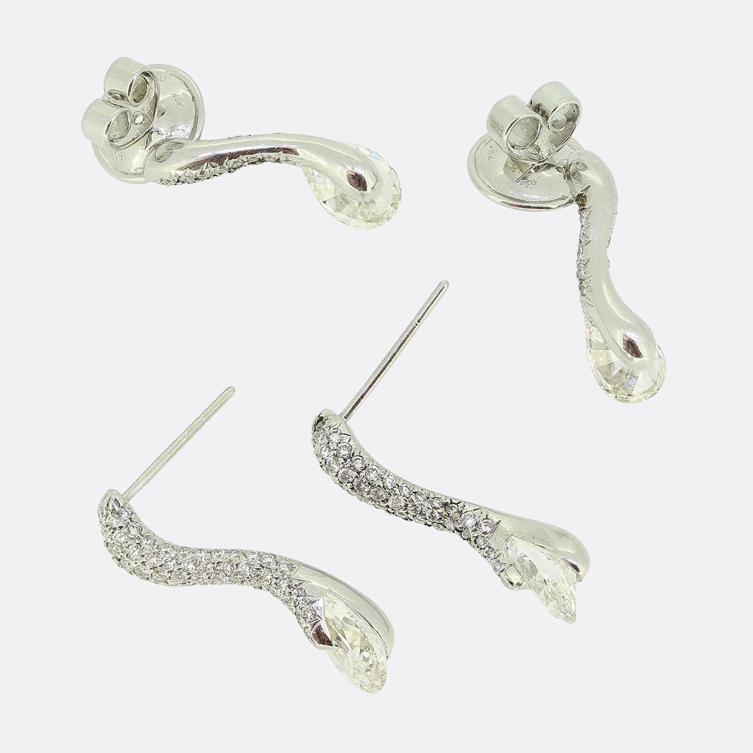 Pear Cut Adler Pear and Pave Diamond Set Drop Earrings For Sale