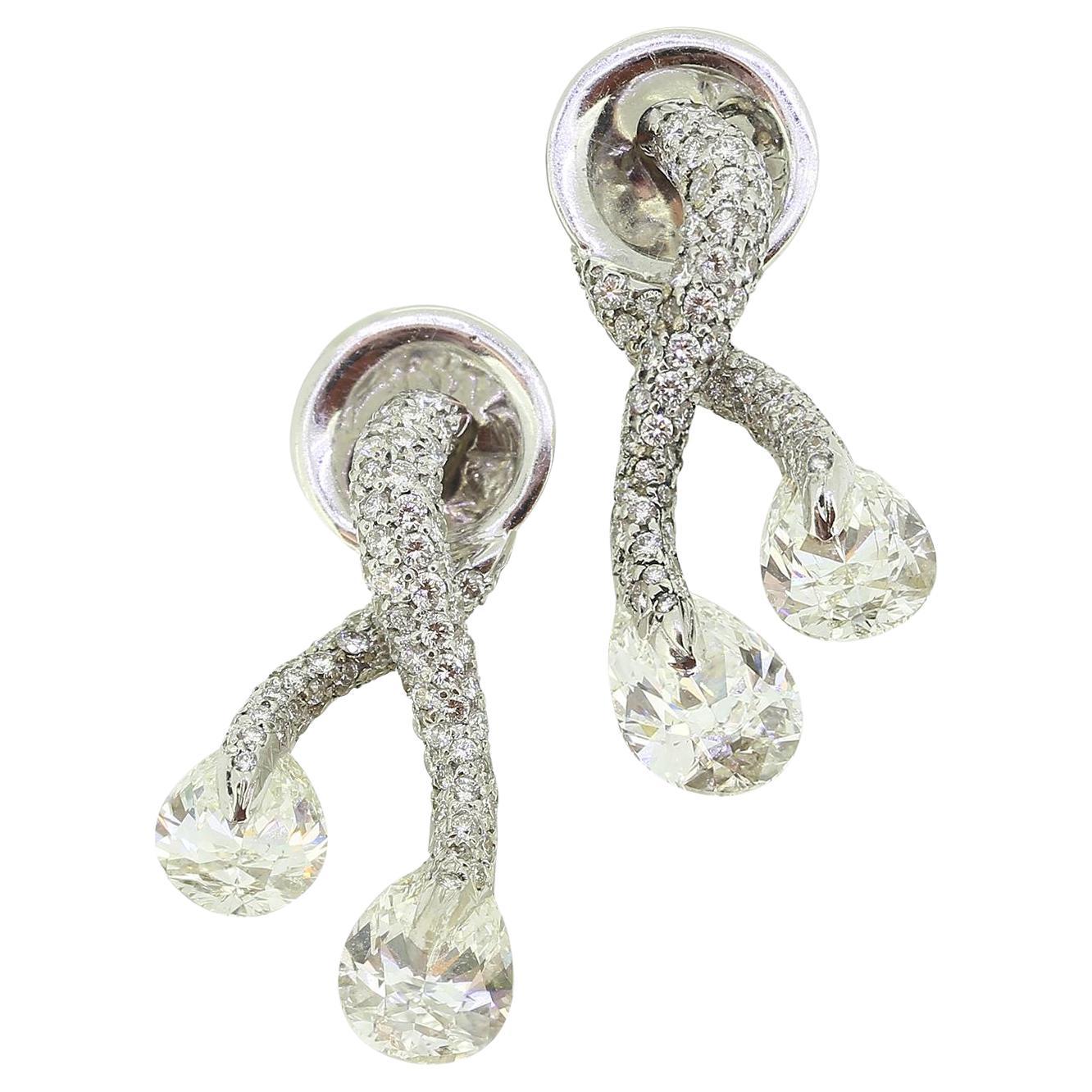 Adler Pear and Pave Diamond Set Drop Earrings For Sale