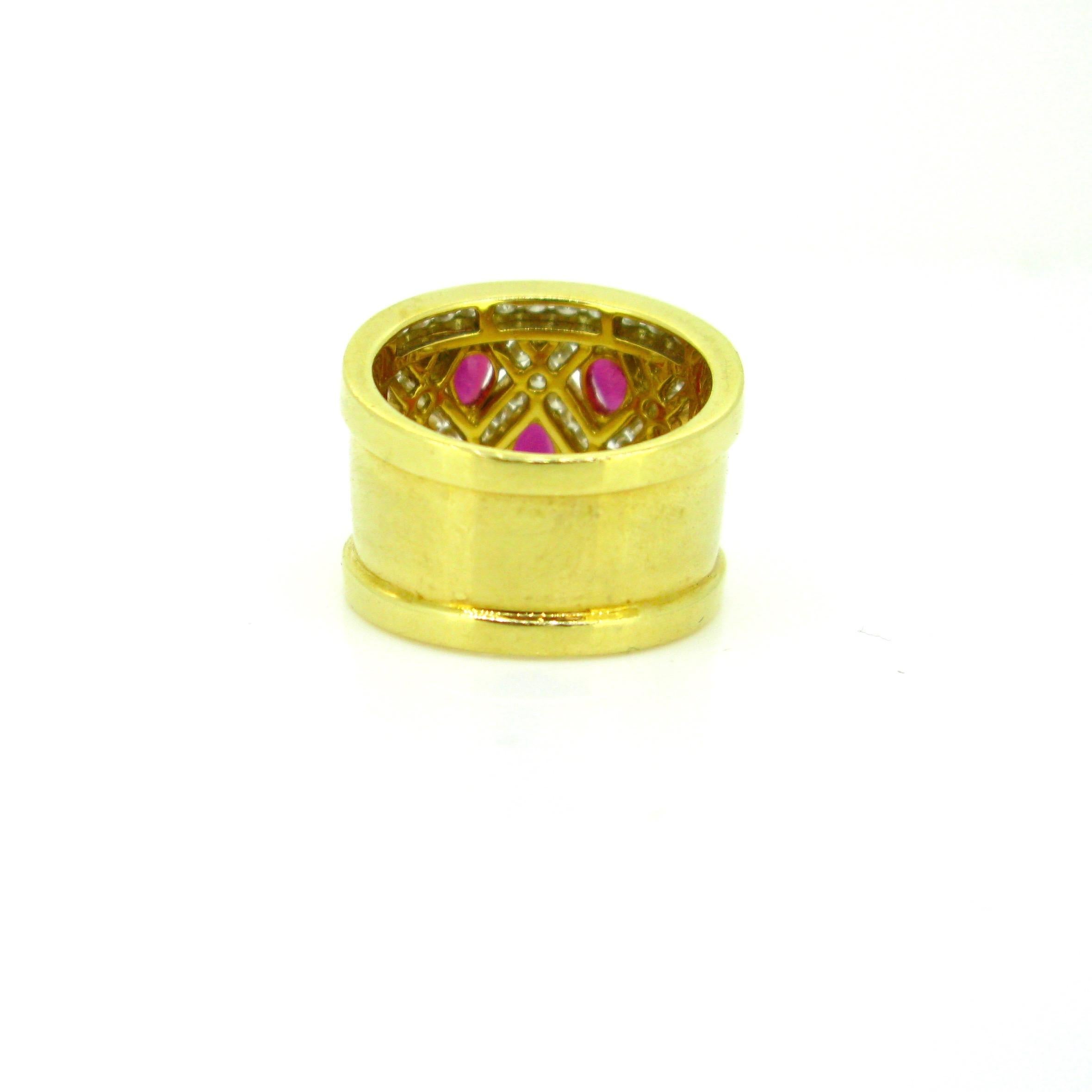 Women's or Men's Adler Pear Cut Ruby Diamonds Yellow Gold Cross Cocktail Band Ring